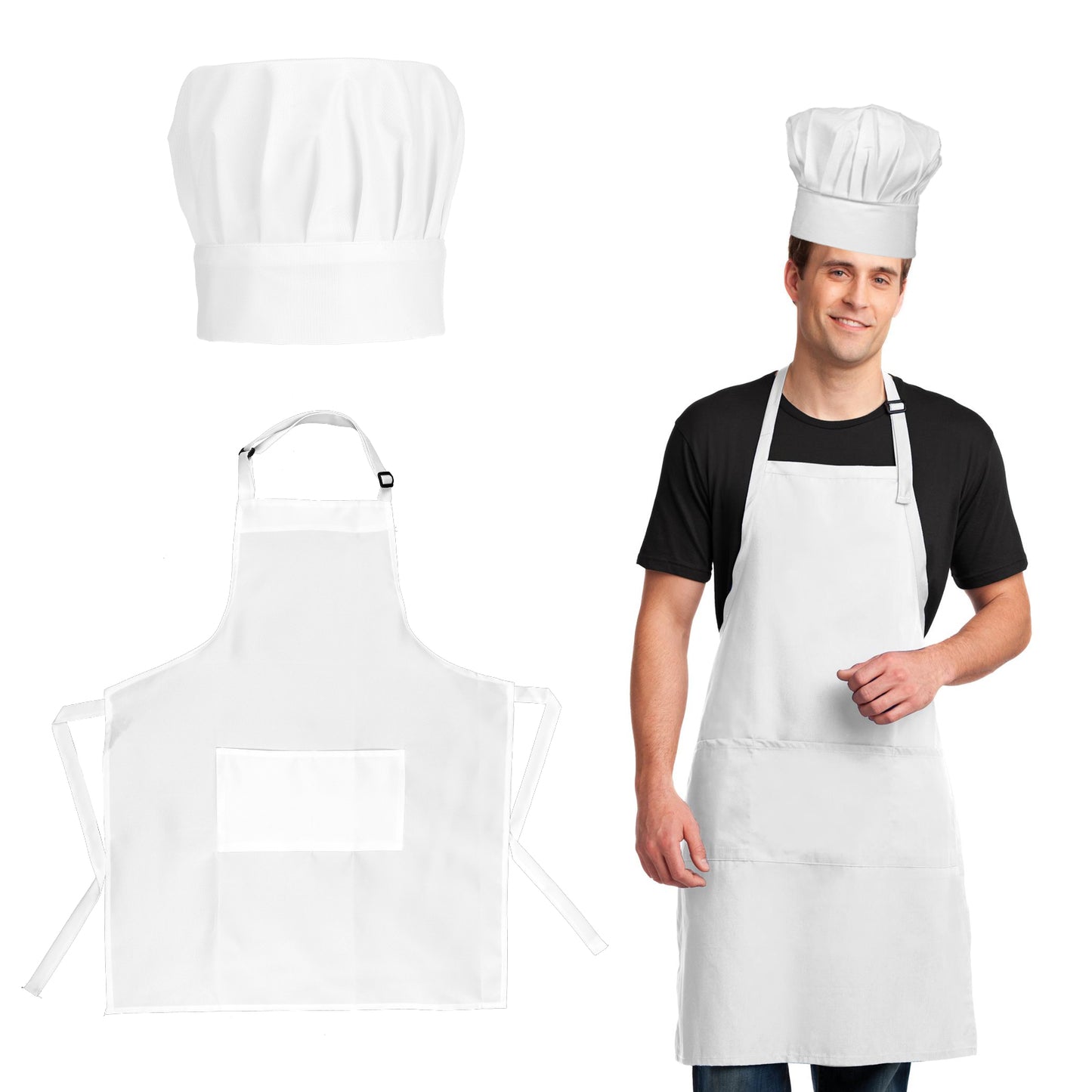 Xthrotsenk 2 Pack Chef Apron and Hat Set 2 Pockets Cotton Apron Adjustable Kitchen Cooking Apron Chef Baker Costume for Women Men
