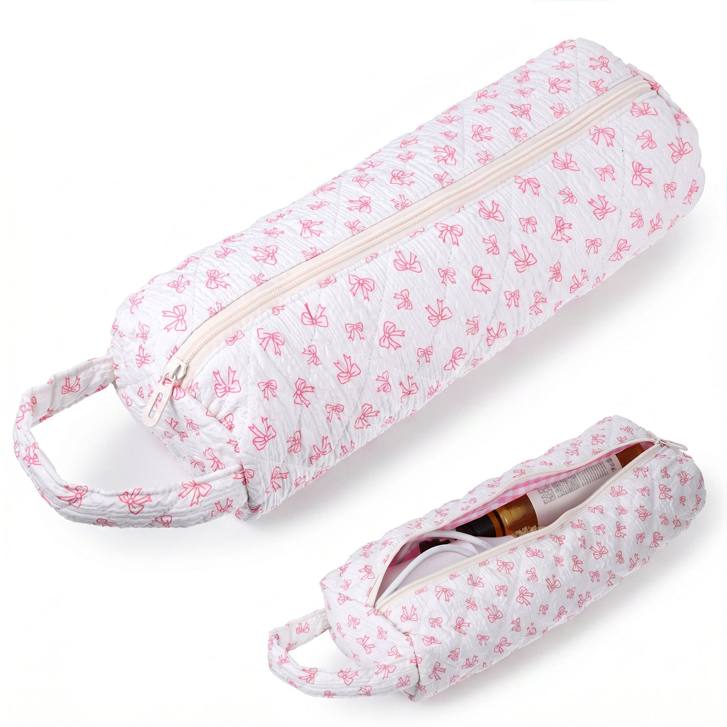 Skrfren Hair Tools Travel Bag, Quilted Makeup Bag for Hot Air Brush Floral Pattern Portable Hair Dryer Bags Soft Organiser for Hairdryer Case Protection Organizer Gift for Women