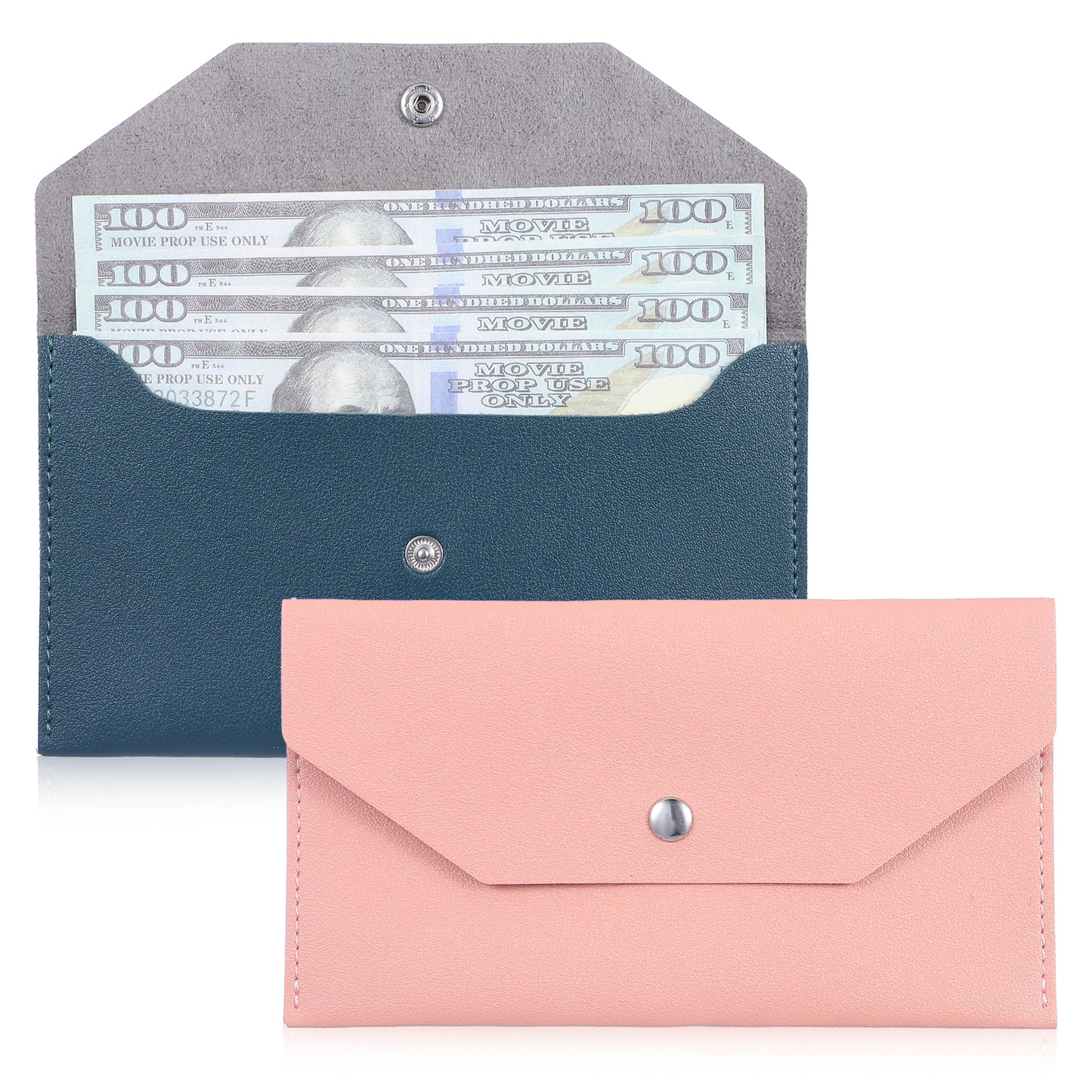 Zyghjort Cash Envelope Wallet, 2 Pcs PU Leather Cash Holder Reusable Budget Wallet Waterproof Money Organizer for Money Receipt Coin Check Billing (Blue, Pink)