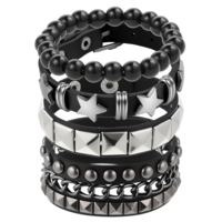 Vin Beauty 4 Pcs Black Leather Studded Bracelets for Women, Mens