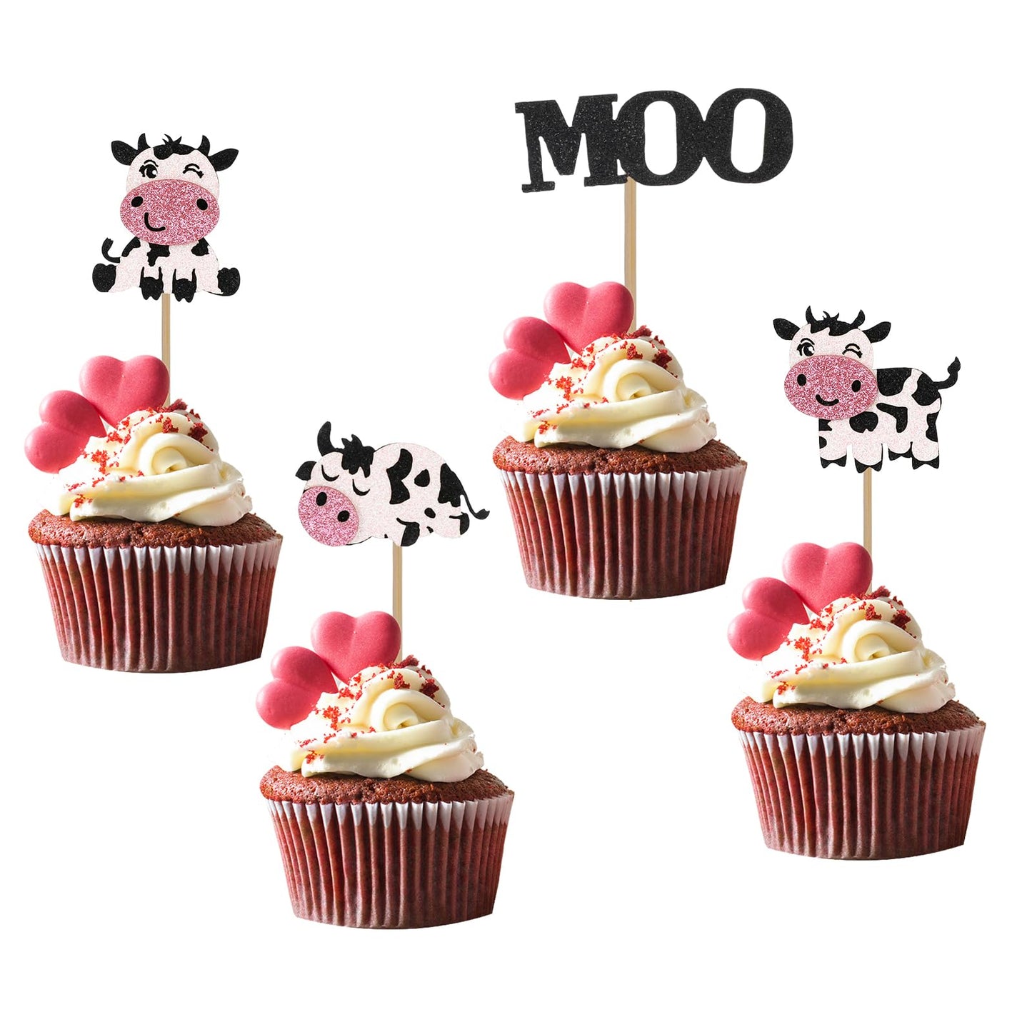 24Pcs Cupcake Topper, Cow Print Cake Decorations Birthday Decorations, Cow Print Party Supplies, Cow Moo Cupcake Decorations for Farm Animal Theme Party Decoration Supplies