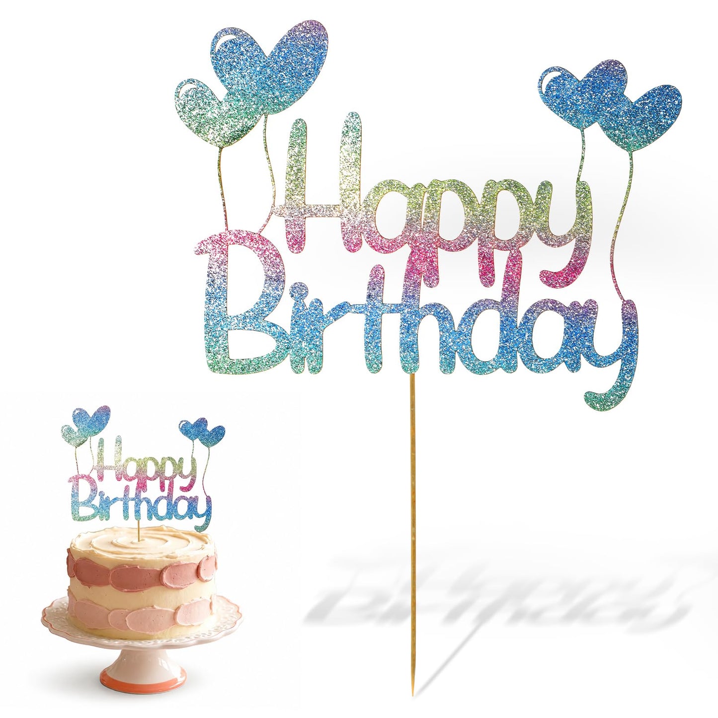 1 Pcs Gradient Happy Birthday Cake Topper for Cake