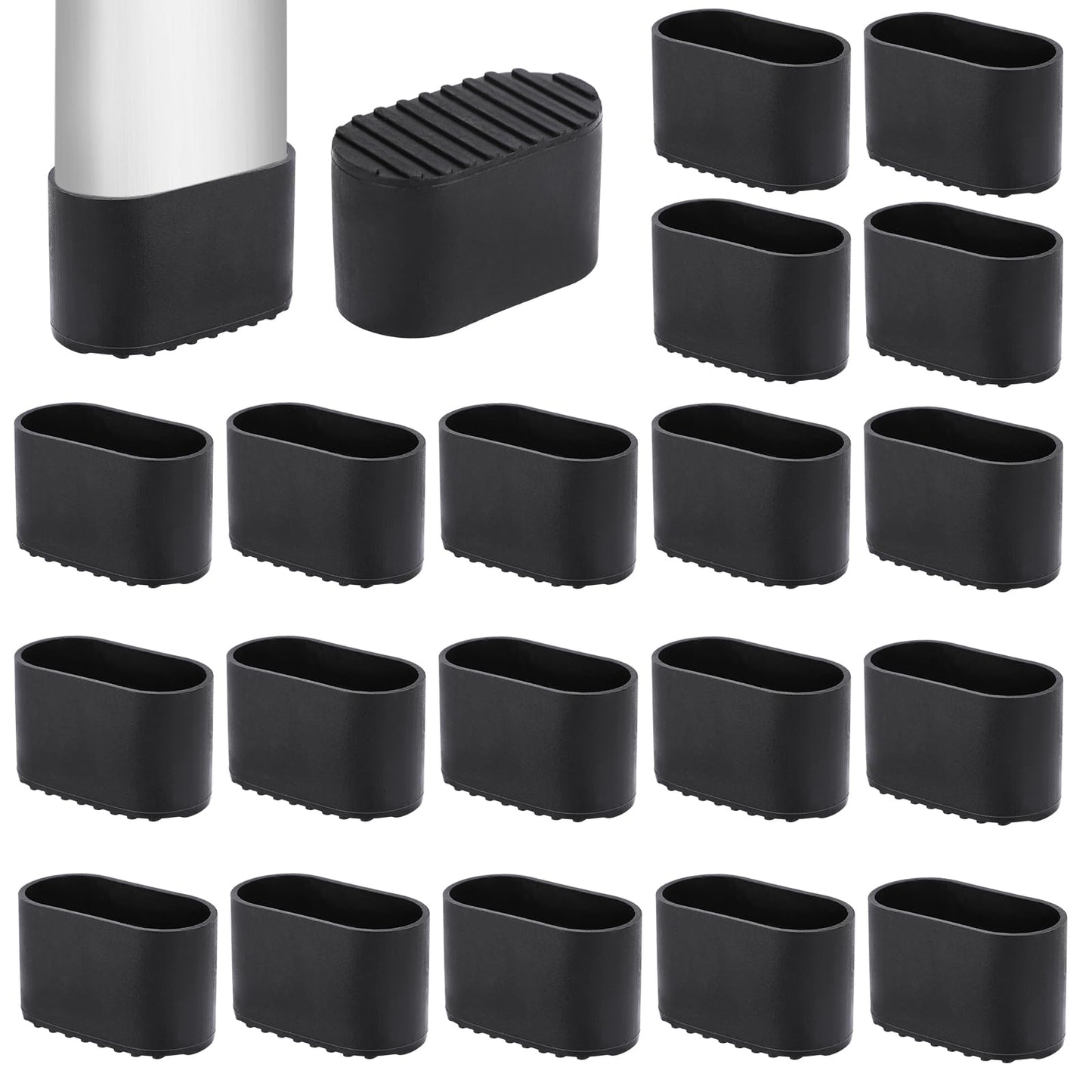 20 Pack 40 mm*18 mm Plastic Chair Feet Black Furniture Table Leg Covers Floor Protectors Oval Chair Leg Caps Chair Feet Caps for Furniture Legs Chair Leg