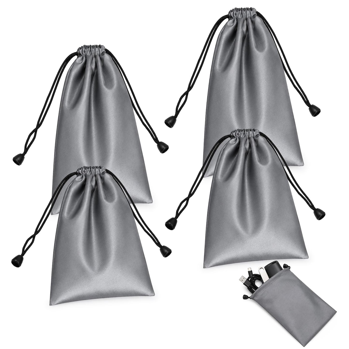 Pack of 4 Bags with Drawstring, Waterproof Bag for Mobile Phone Power Bank