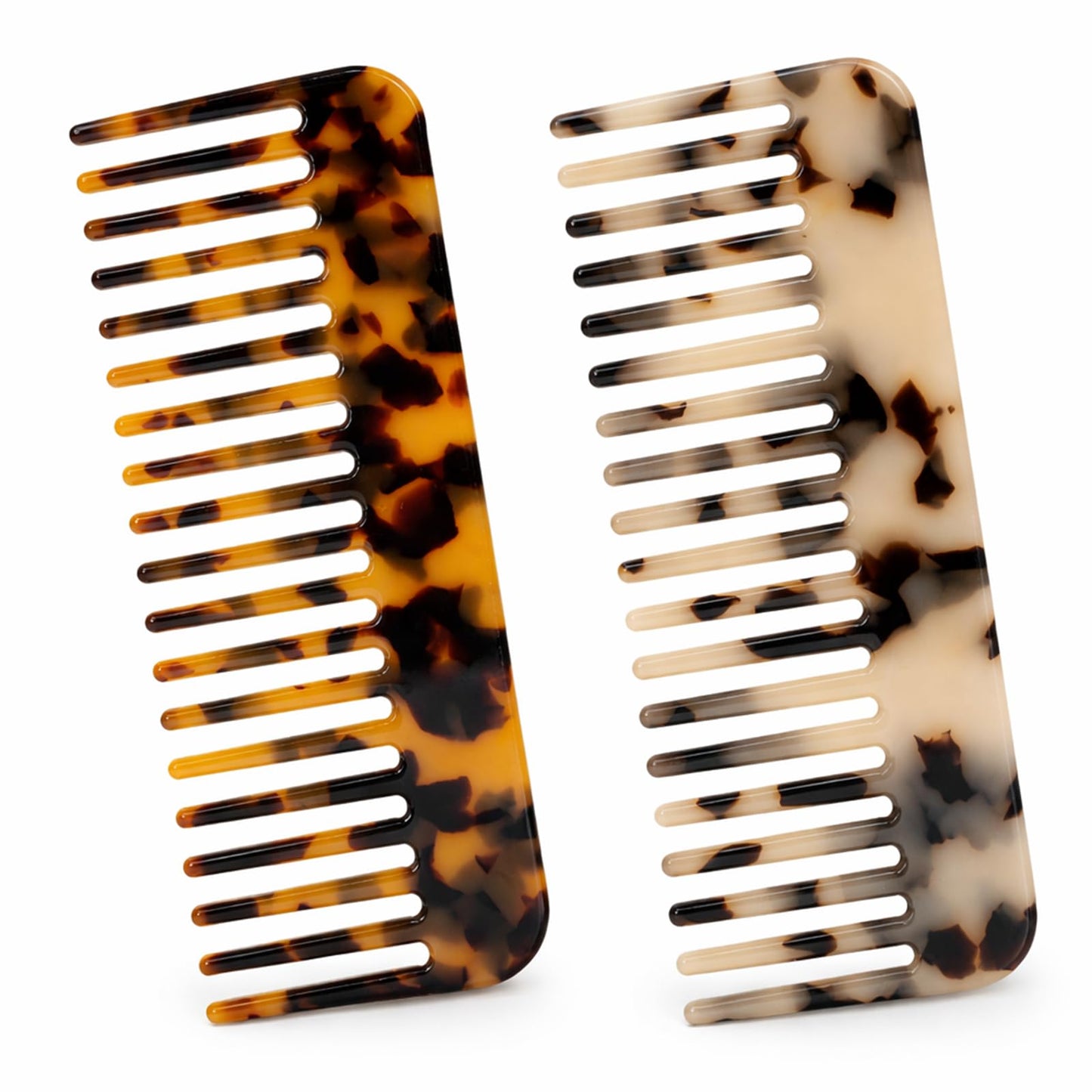 Small Wide Tooth Comb for Curly Hair, 2 Pack Mini Detangler Comb Set Cellulose Acetate Wide Combs Portable Tortoise Hair Combe for Thick Curly Wet Dry Hairs, No Handle Detangler Accessories