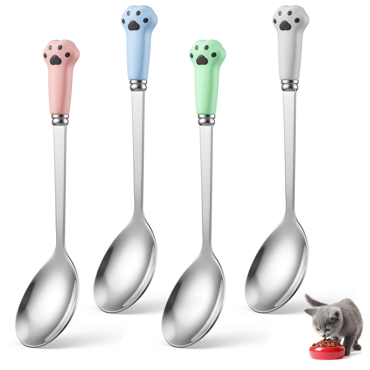 Xosjska Cat Food Spoon Wet Food Scoop Feeder Pet Canned Mixing Tool, 4Pcs