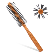 Small Round Brush for Blow Drying, Small Round Hair Brush Round Curling Comb with Wooden Handle,Nylon Bristles Curling Brush for Wet Hair, Bangs, Beard, Styling, Lifting, Curling (Wood Color)