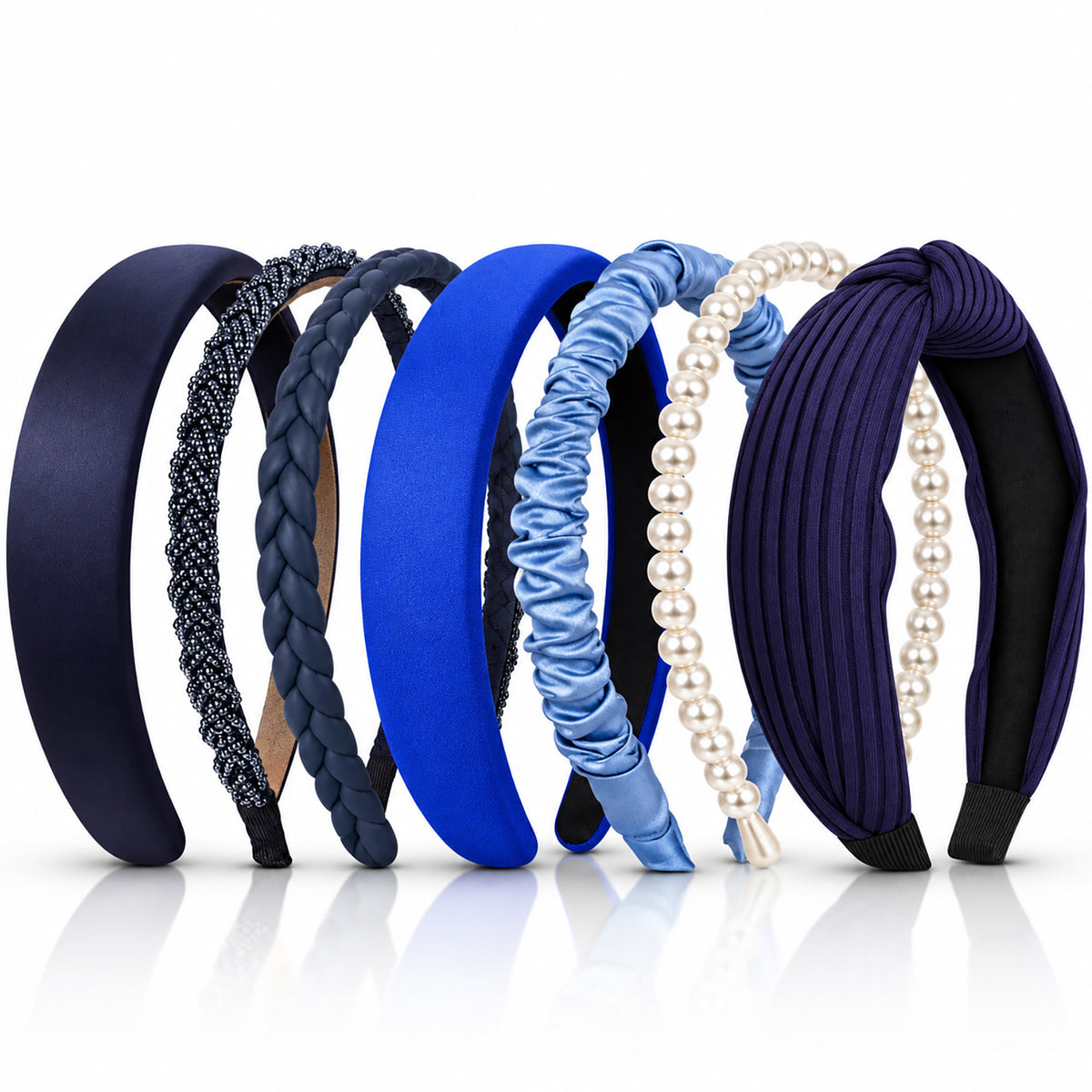7 Pcs Headbands for Women, Navy Blue Knotted Solid Pearl Womens Headbands