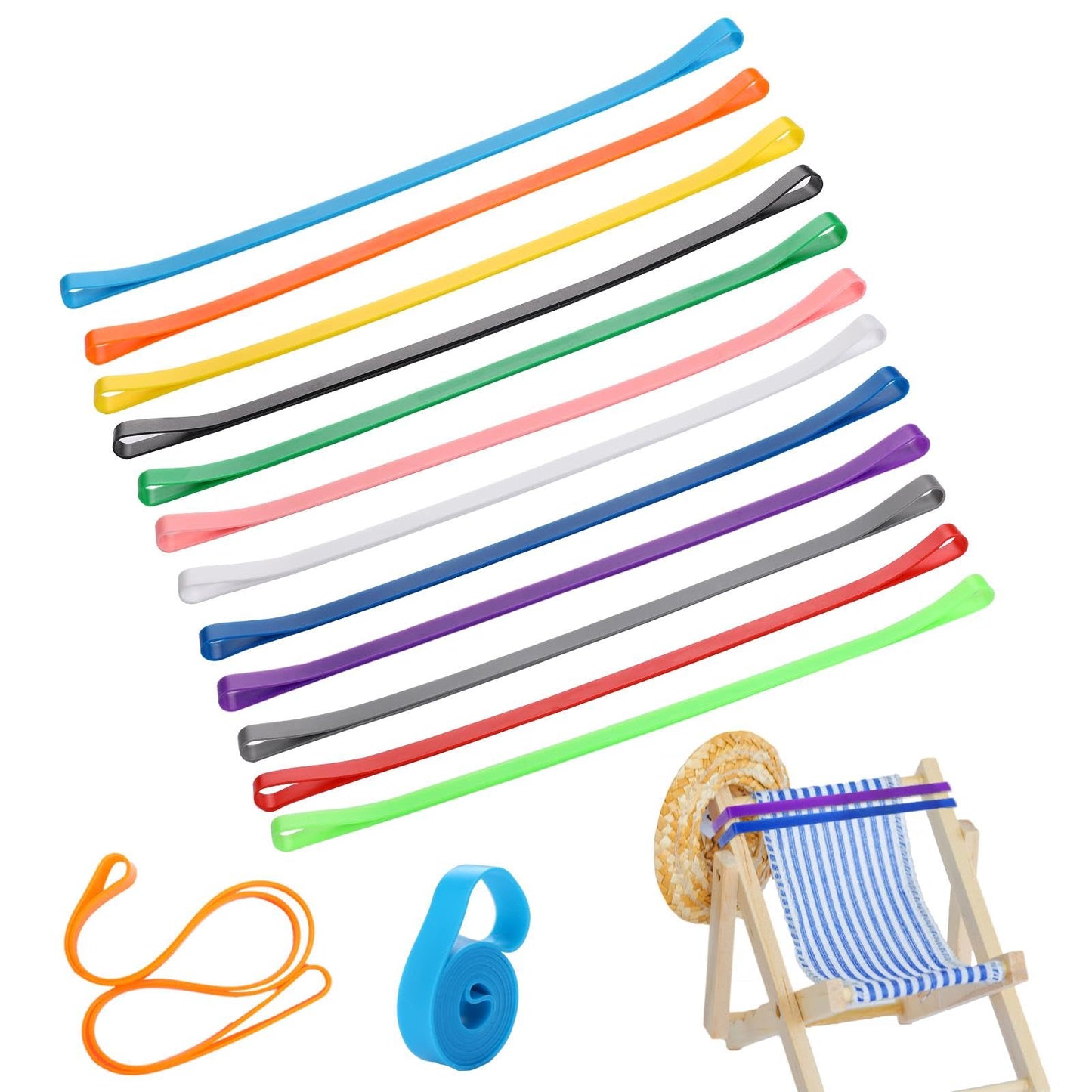 12Pcs Elastic Bands Towel Bands Chair Clips Bands, Beach Chair Bands, Rubber Bands Beach, Beach Towel Holder Rubber, Elastic Band Silicone Rubber Bands, Towel Bands for Beach Chairs, Beach Chair Bands