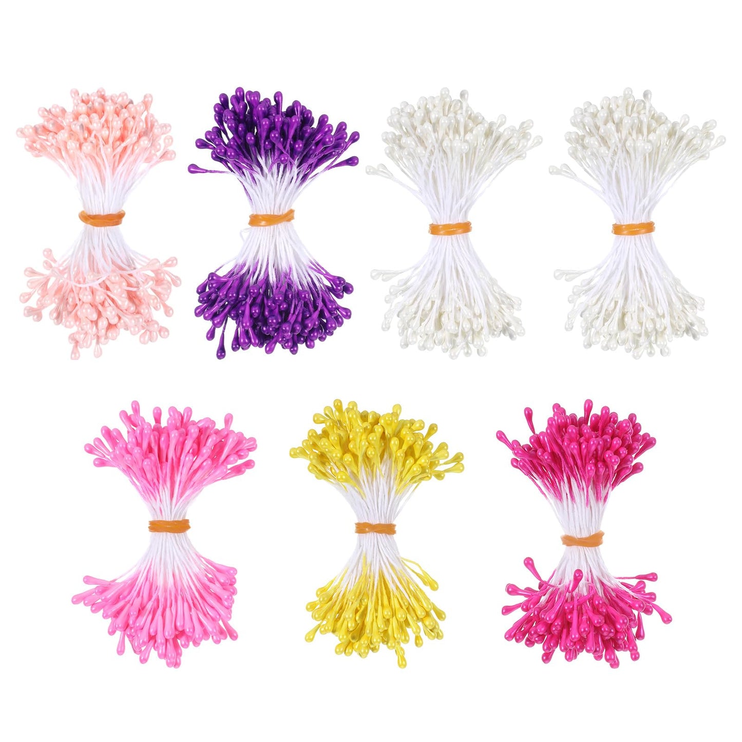 Alrhso 1050 Pcs Mini Flower Stamen, 3mm Artificial Pearl Floral Pistil, Double Heads Flower Stamen for Card Scrapbook Making Decoratiaon DIY Flowers Craft