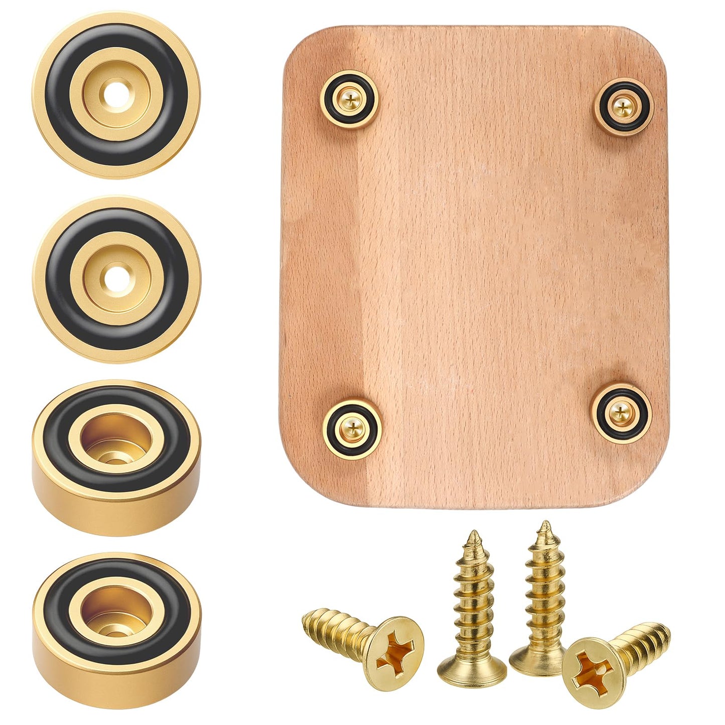 4 Pcs Brass Wood Cutting Board Feet with Non-Slip Pads 4 Screw Rubber Feet Solid Brass Display Tray Riser Foot Kitchen Tools for Protecting Countertops (Gold)