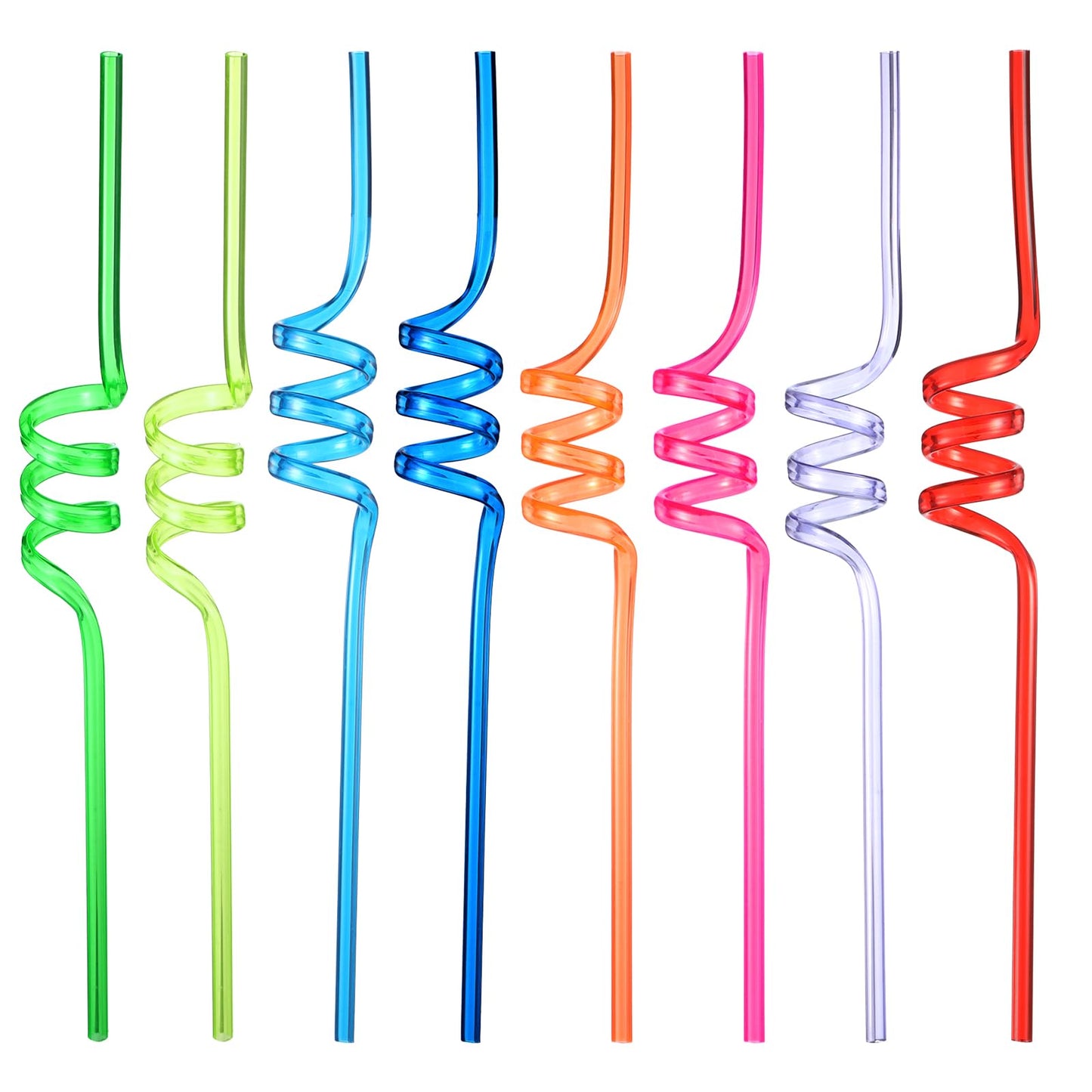 10 Pcs Spiral Reusable Colors Straws, Long Plastic Crazy Kids Drinking Straws, Shiny Crystal Tumbler Replacement Bendable Straws for Cocktail Birthday Party Drinks, Mixed Color
