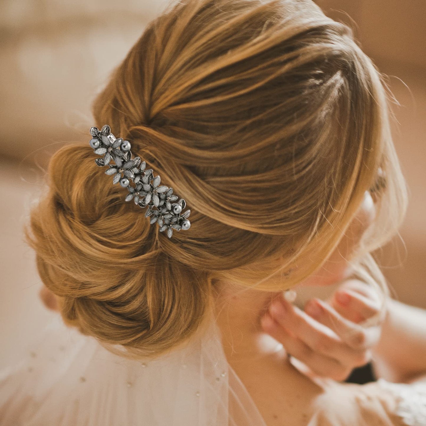 Antique Crystal Barrette Rhinestone Pearl Hair Clips Metal Retro French Hair Clips Retro Vintage Metal French Barrette Vintage Light Gray Alloy Spring Barrette for Women Bridal Wedding