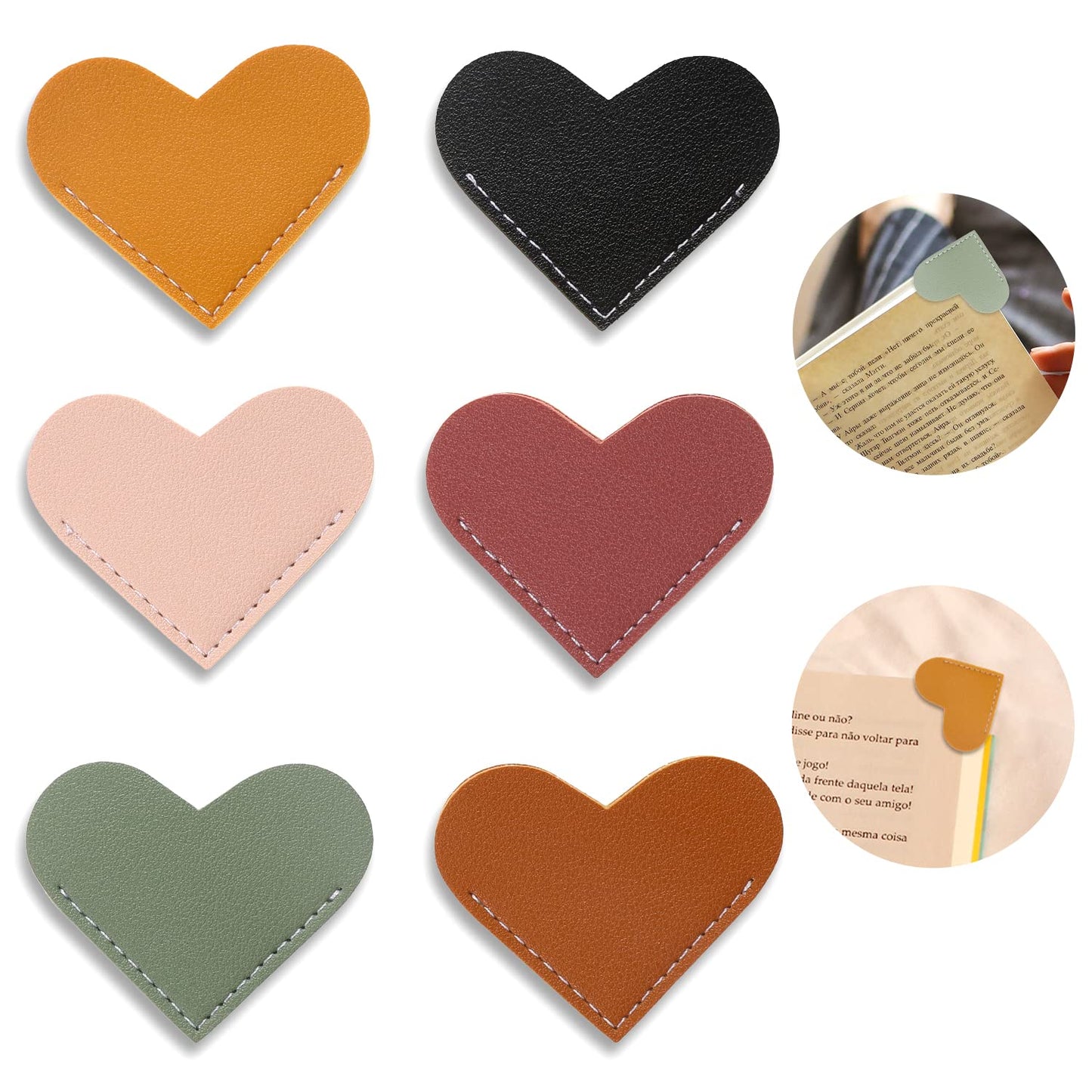 6 pcs Leather Heart Bookmark,Corner Page Book Marks,Handmade Bookmark Leather for Women, Kids, Book Accessories for Reading Lover, Cute Handmade Book Reading Gift for Book Lovers