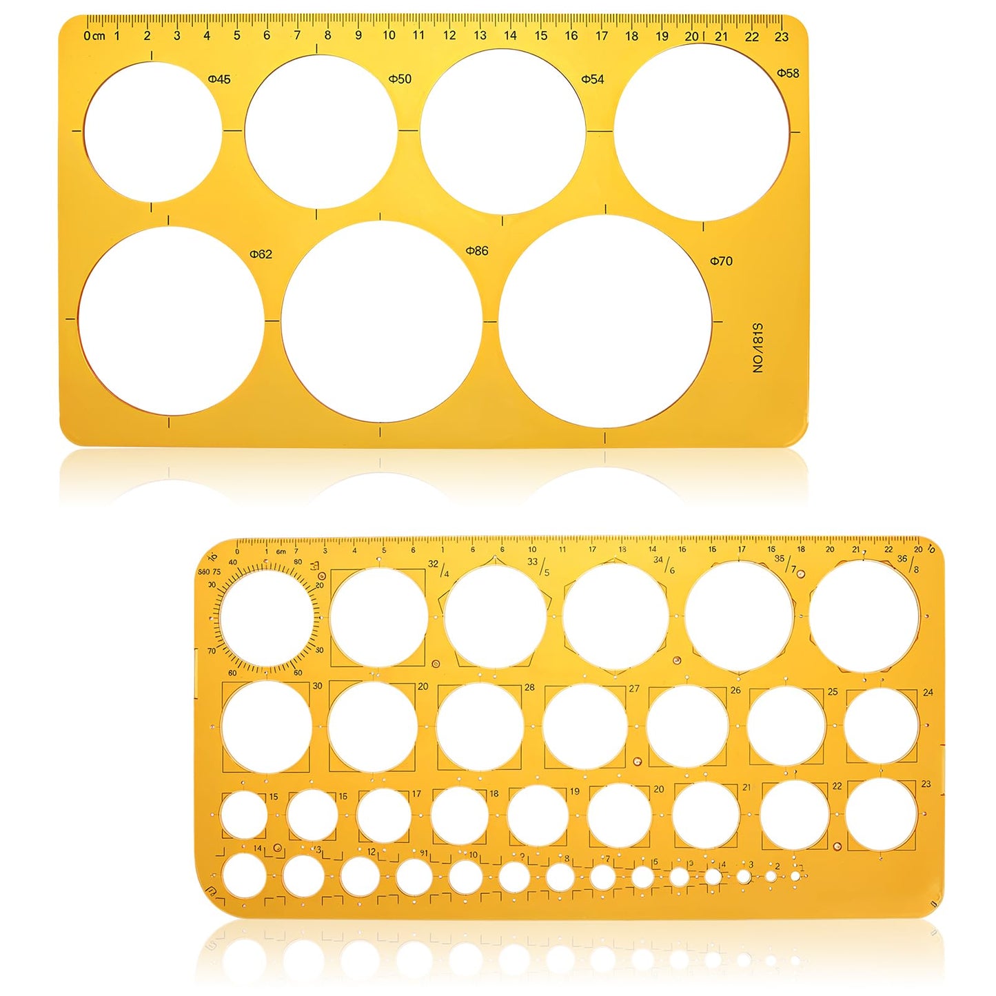Set of 2 Circle Template Circle Template Drawing Stencils Circle Stencil Technical Drawing Hole Template Circle Stencil with 36 Circles and 7 Circles for Drawing Construction Digital Measuring