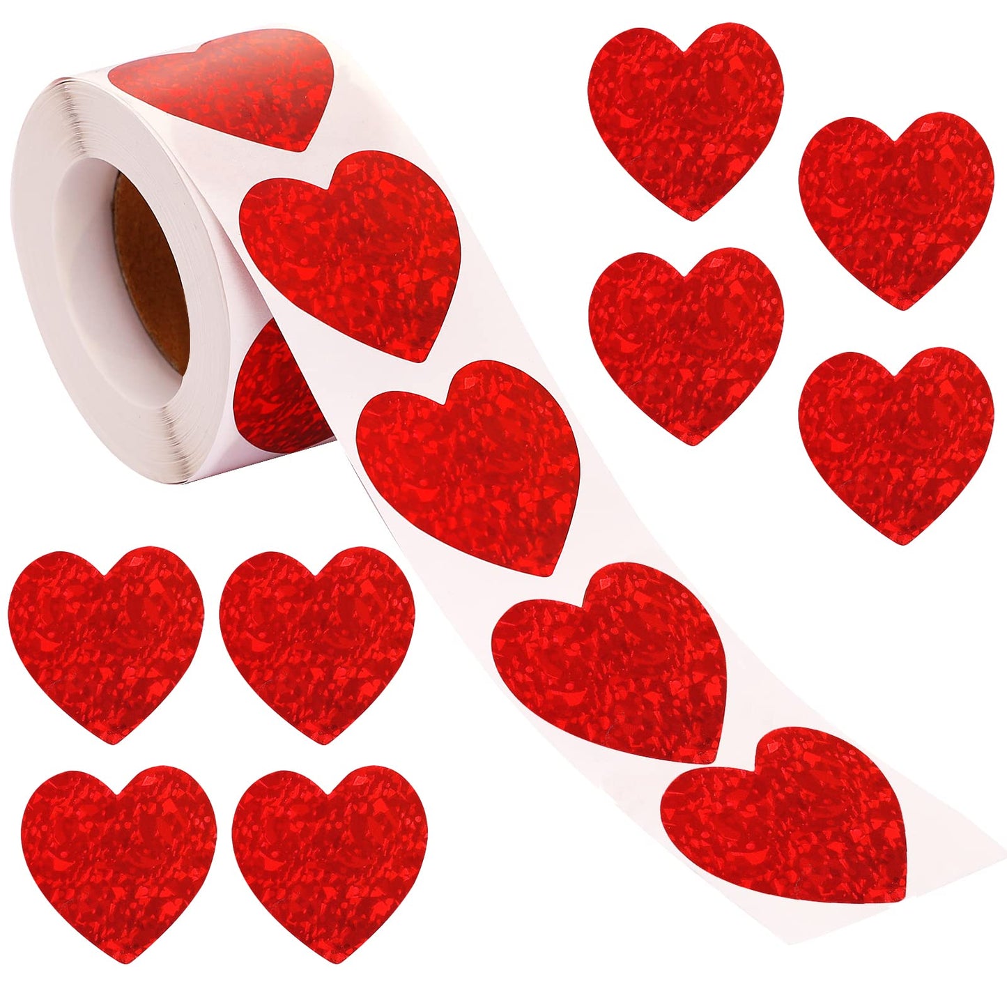 500 Pcs Glitter Love Stickers Red Heart Stickers Valentines Day Heart Labels Large Heart Labeling Stickers Envelope Seal for Wedding Anniversaries Valentine's Day Decoration