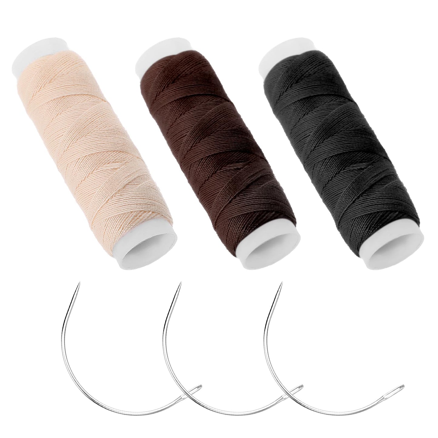 6 PCS Needle and Thread Set for Hair Weaving Needle Professional Hair Extension Tools Thread Kit for Making Wig C J Shape Curved I Needles Sewing for Hairs Hand Sewing Hairs Extension Making Wigs