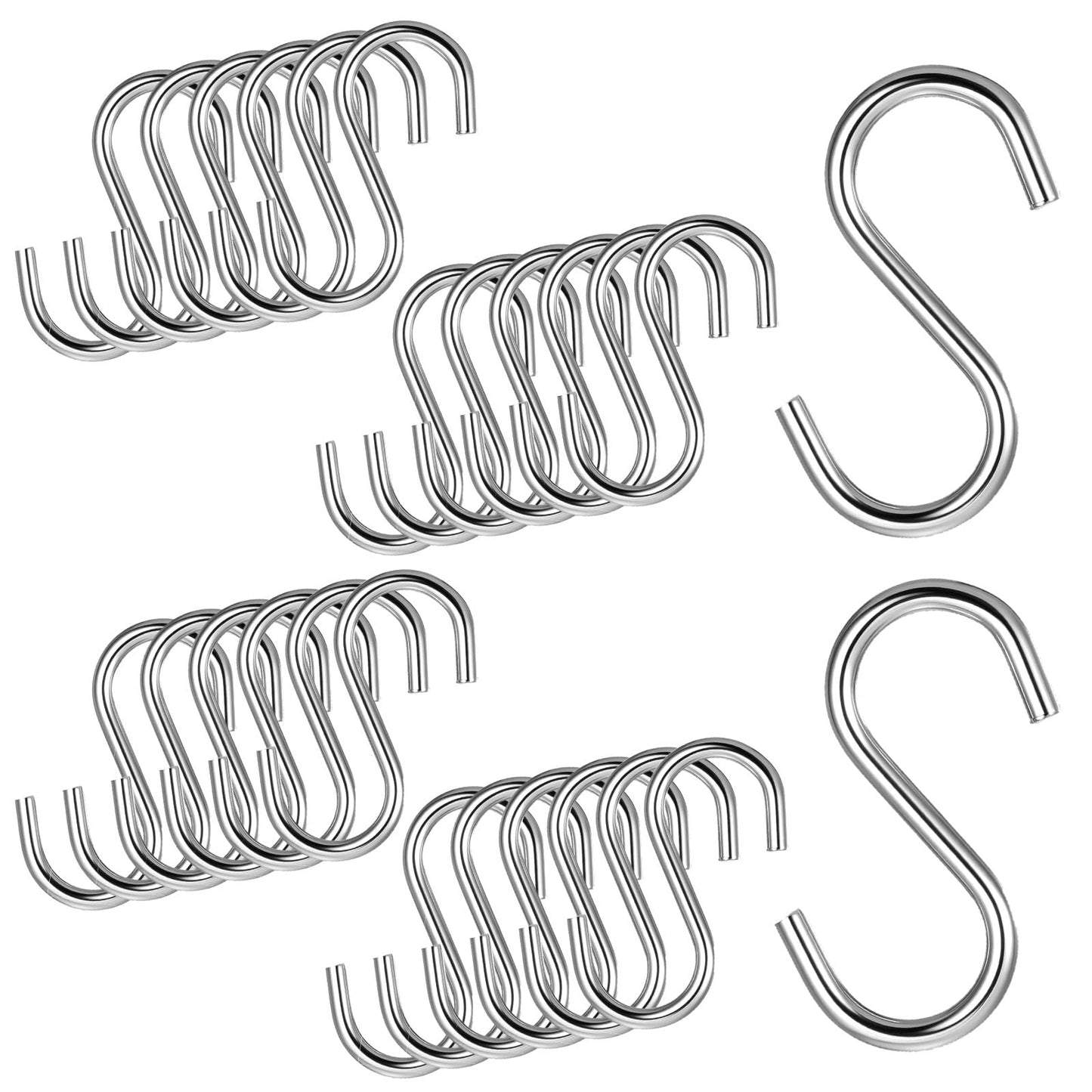 Qulkws 24 Pcs 304 Stainless Steel S Hooks, 1.6 Inch Small S Hooks, Industrial Grade Quality Utility Hook, Heavy Duty Hook, Chain Hardware for Hanging or Craft Project