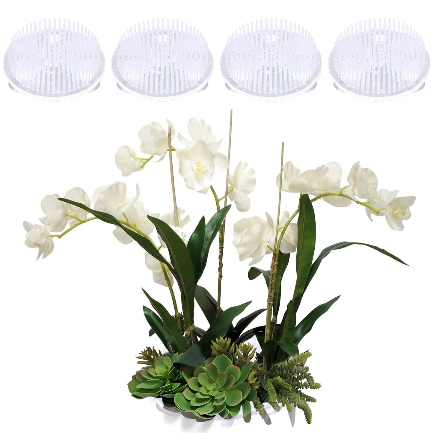KALIONE 4 Pieces Flower Frog, Plastic Floral Frog, Clear Flower Arrangement Holder, Floral Frogs for Arrangements Vase, Round Floral Putty with 3 Suction Cups for DIY Floral Arrangement Supplies