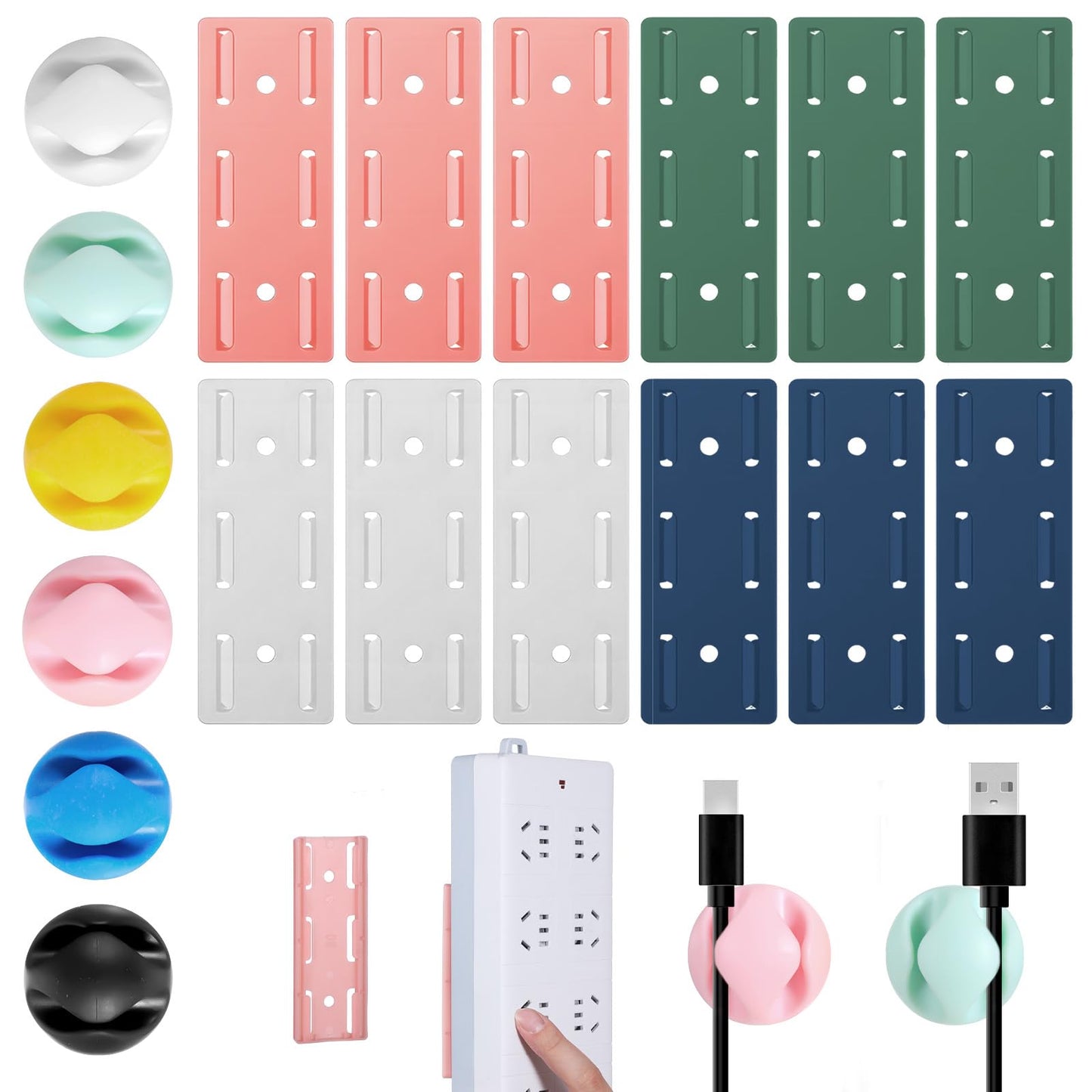 Power Strip Holder, 18 PCS Adhesive Punch-Free Socket Holder Socket Desktop Fixer Power Strip Fixator Wall Mount with Self Adhesive Power-Strip Desktop Mobile Sockets Holders for Organizing Cable Wire