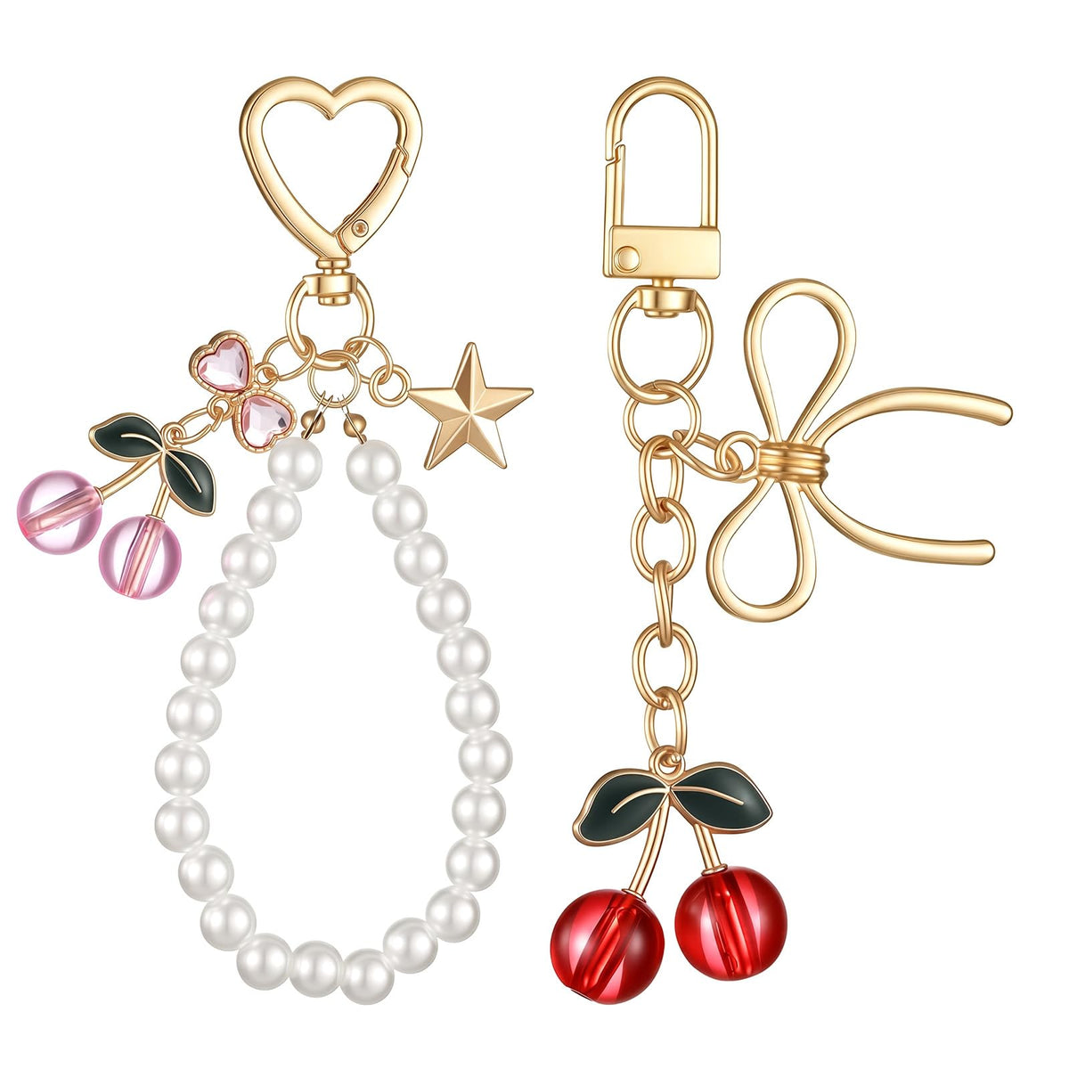 2PCS Cherry Charm for Purse Keychain Accessories for Women Pearl Keychains