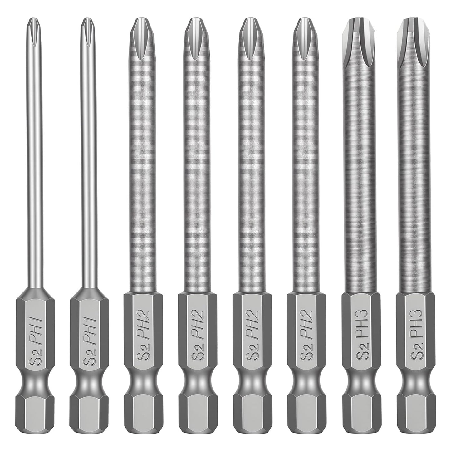 8 Pcs Magnetic Screwdriver Bits, S2 Steel Phillips Screwdriver Bits 3" Screw Driver Bit Sets PH0/PH1/PH2 for Power Drill Impact Driver