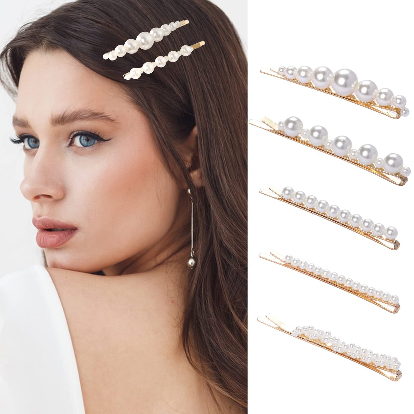 5 Pcs Pearl Hair Clip Pearl Pins Elegant Pearls Hair Barrettes Sweet Pearl Clips Gold Bridal Hair Clips Wedding Hair Accessories for Women Girls Ladies