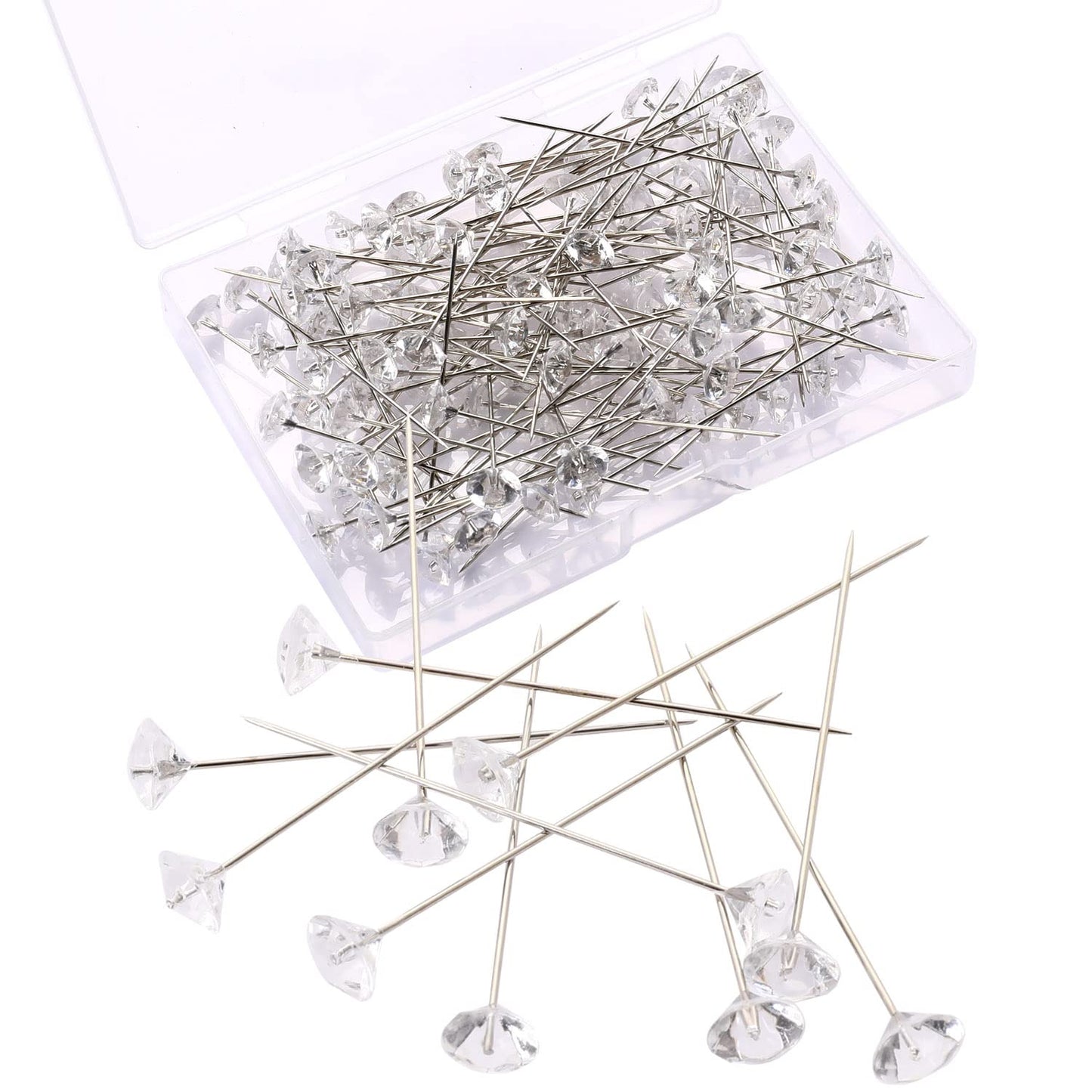 100 Pcs Bouquet Pins Crystal Flower Pins Diamond Boutonniere Pins Clear Sewing Pins 2 Inch Flower Bouquet Pins Rhinestones Pins Straight Pins for Wedding Jewelry Decoration