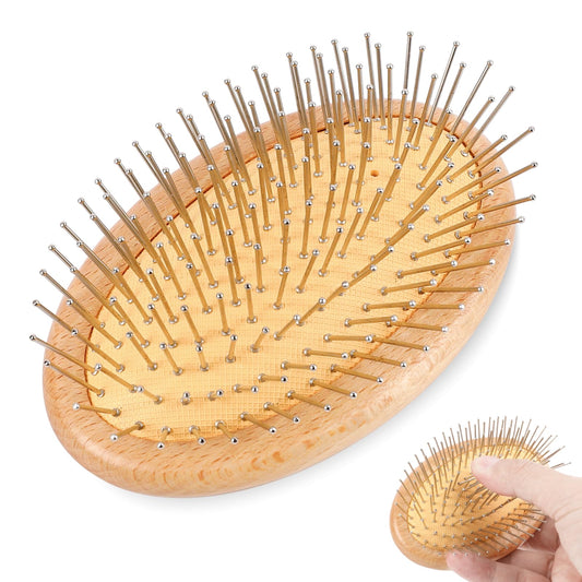 Wood Colour Hair Brush, Boar Bristles Brush with Steel Needle, Antistatic Wooden Hair Brush, Massage Scalp, Portable, Without Handle, Egg-shaped Air Cushion Comb, Massage Brush, Scalp Detangler