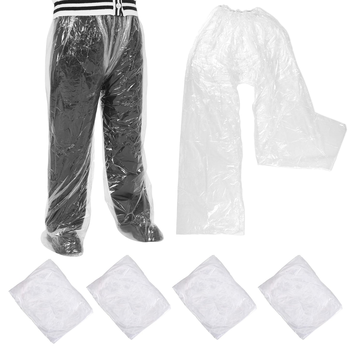 Styquenzer 4 PCS Disposable Rain Pants, Long Pant with Shoe Cover Rainpants Clear Plastic Rain Pants Adult Disposable Boot Covers Rainpants for Men Women Outdoor (White)