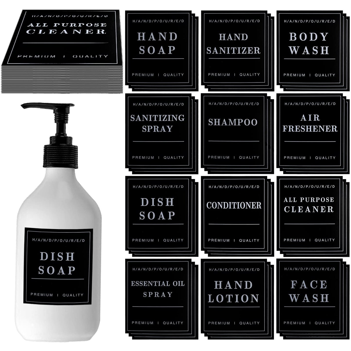 36PCS Waterproof Bottle Label, Bathroom Hand Soap and Lotion Labels Shampoo Conditioner Soap Dispenser Labels Stickers, Removable Cleaning Bathroom Labels for Glass or Plastic Bottles