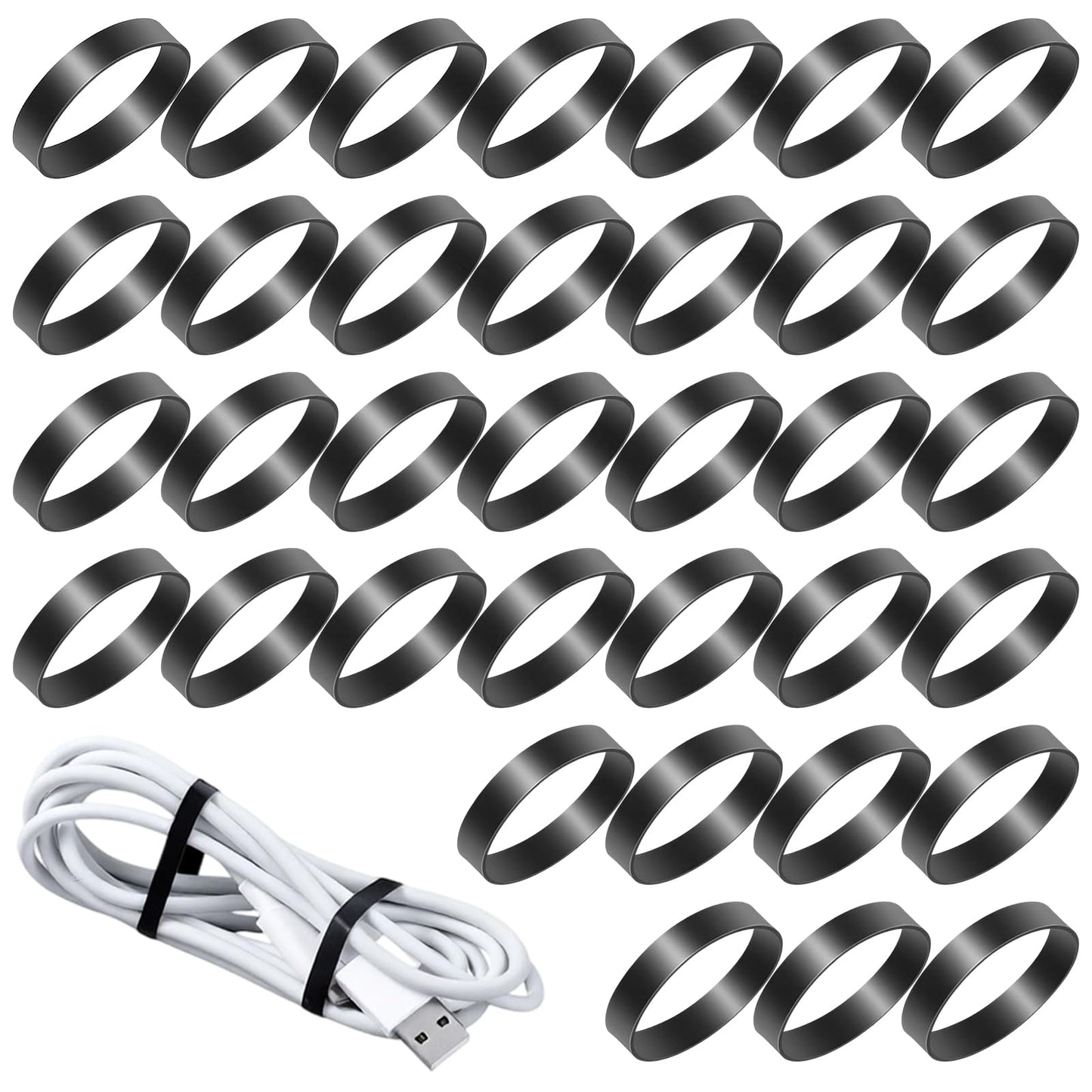 100 PCS Silicone Rubber Bands, 1"/25mm Diameter Black Small Rubber Bands Elastic Flat Cable Ties, Reusable Strong Round Rubberbands Thick Rubbers Band Heavy Duty for Wire Cord Cable Wrapping Bundle