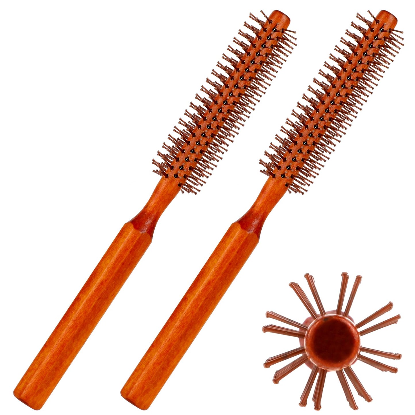 Small Round Brush for Blow Drying,2 Pack Small Quiff Roller Brush with 8 Rows Nylon Bristles Round Curling Comb Travel Curling Brush Styling Brush Wet Hair Brush for Wavy, Bangs, Lifting, Curling
