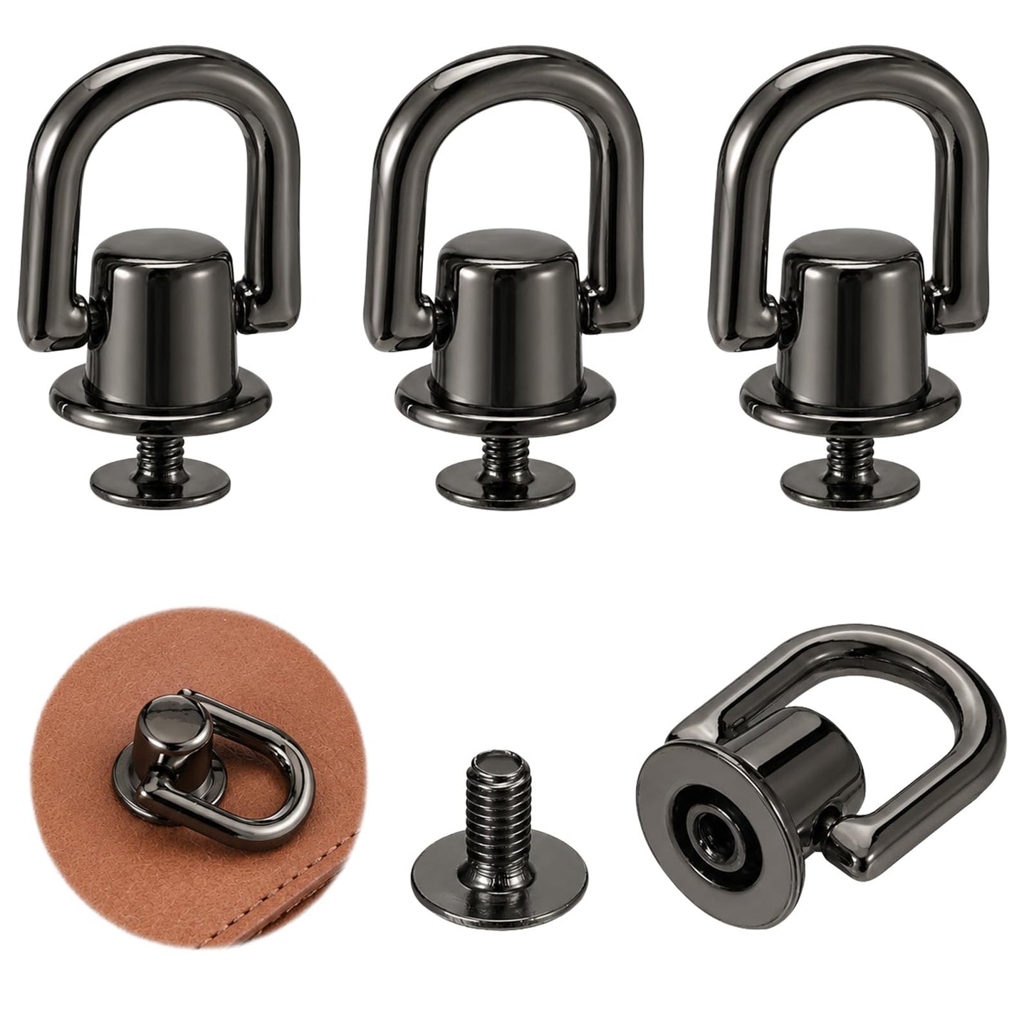 4 Pcs D Rings for Purse, Heavy Duty 360° Rotatable Metal Hardware