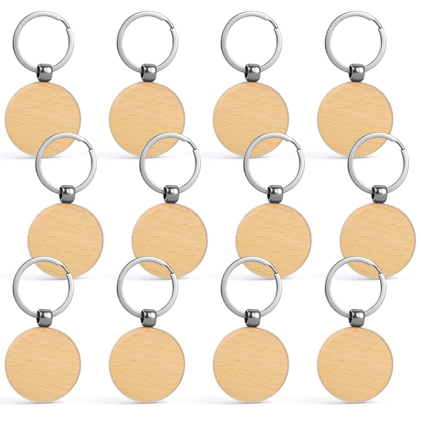FdcLixuvol Pack of 12 Wooden Keyrings, Round Key Fob Blank Wood for Engraving Wooden Pendants Writeable Key Ring Blank for Painting DIY Creative Gifts Decoration