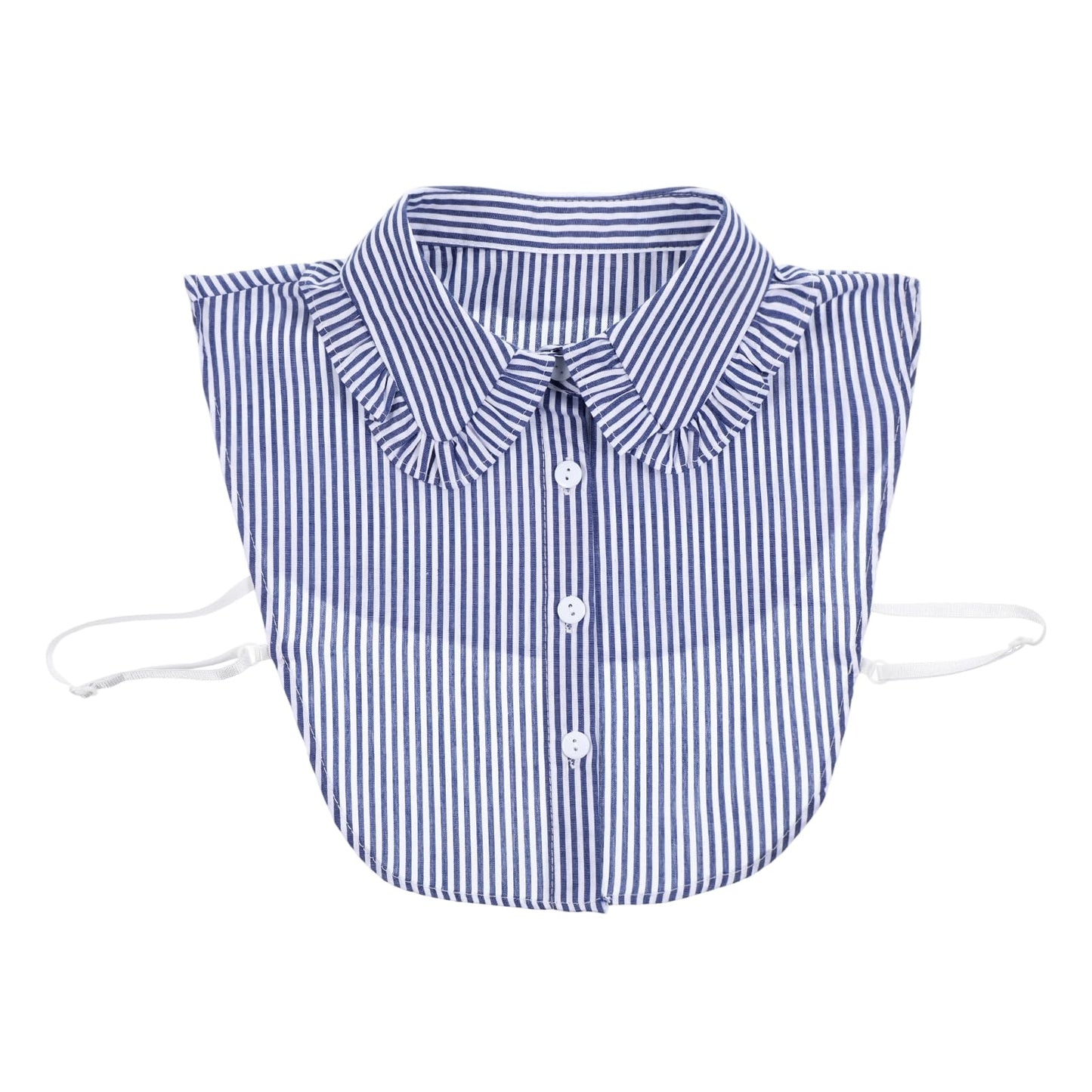 Psiriol Women Ruffle Mock Neck Detachable Half Blouse Shirts, Blue Striped Detachable Collar Shirt, Dickey Half Blouse False Collar, False Collar Plaid Shirt Dickey for Women