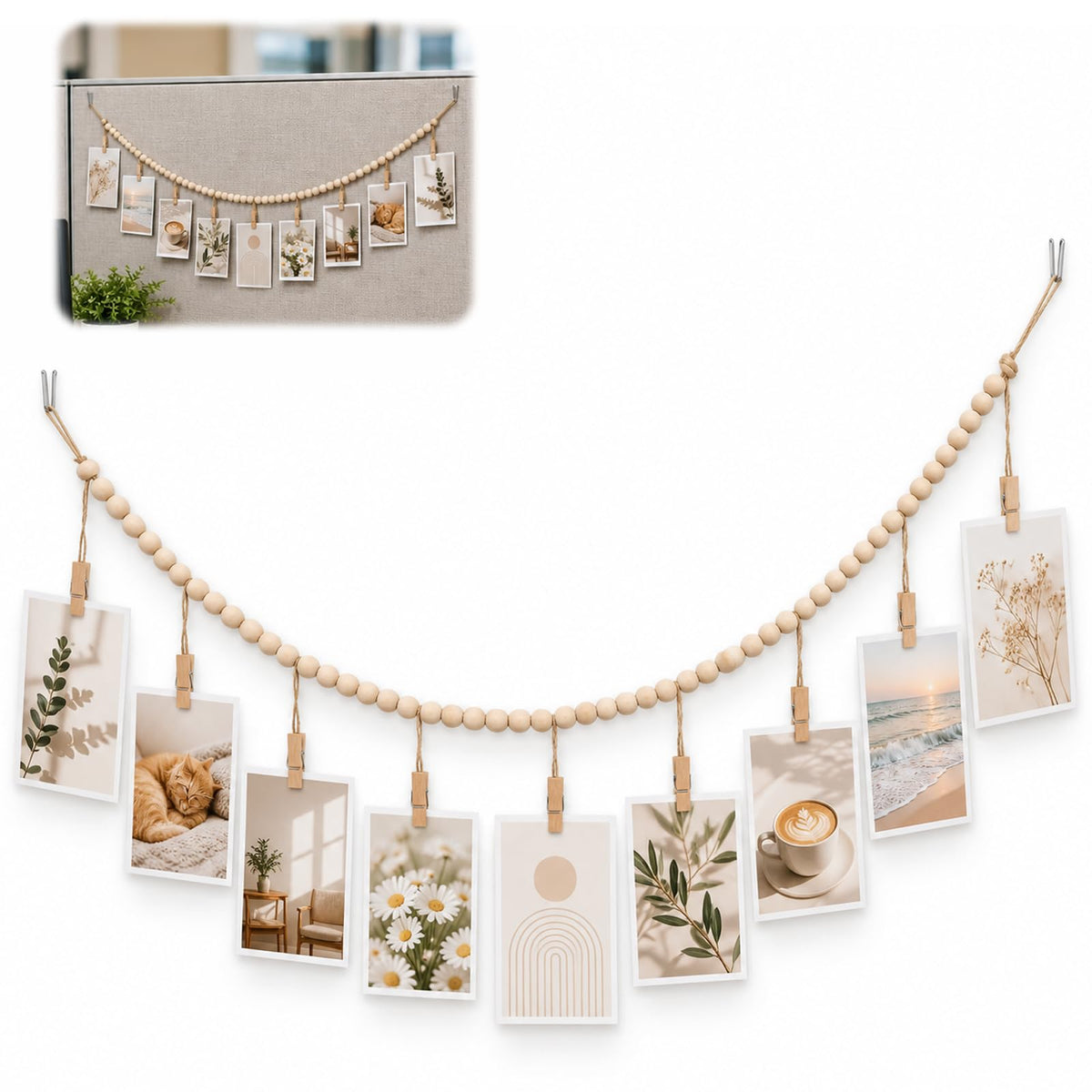 Fibraze Fotohalter für Wandbilder, Wäscheleine, Wanddekoration mit Clips