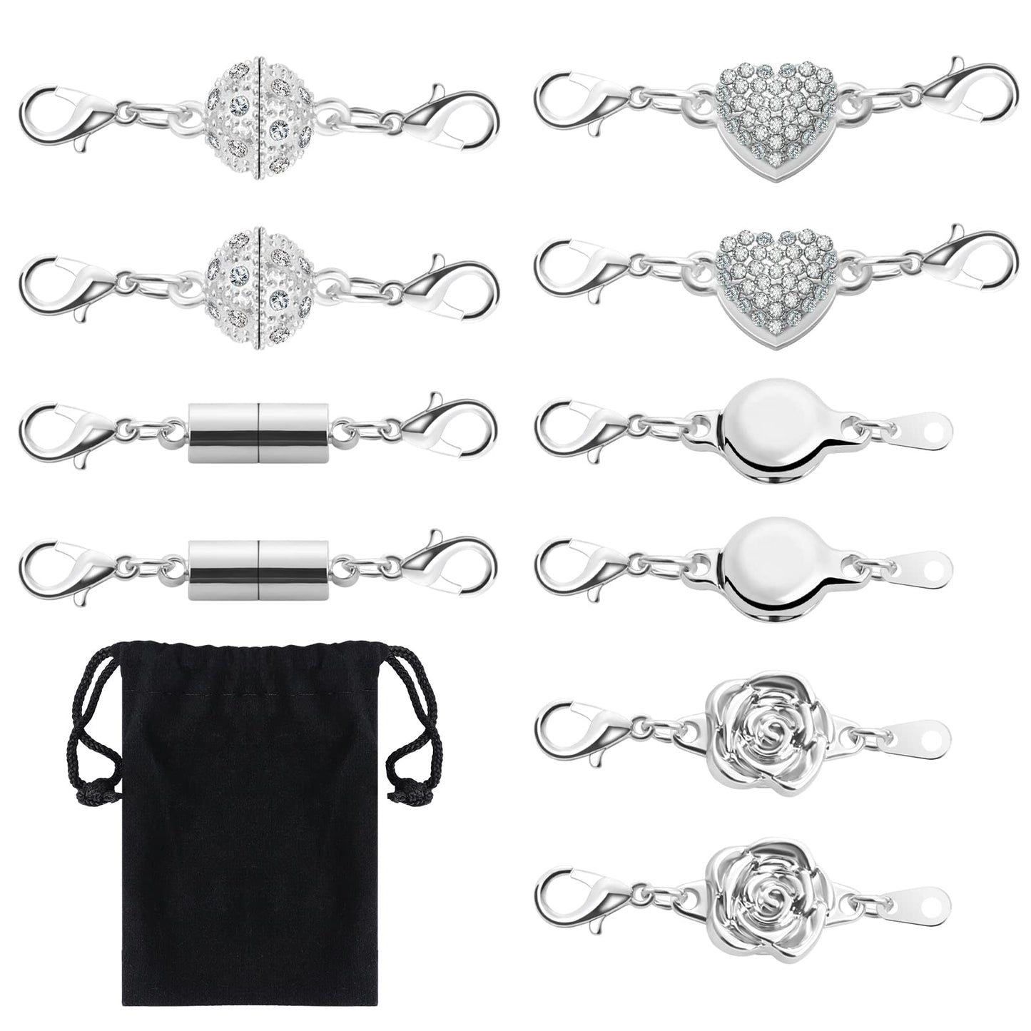 12 Pieces Necklace Magnetic Clasps and Closures Magnetic Lobster Clasps Silver Magnetic Jewelry Clasp Magnetic Jewelry Extenders Jewelry Magnet Clasps Rhinestone Magnetic Clasps for Bracelets Making