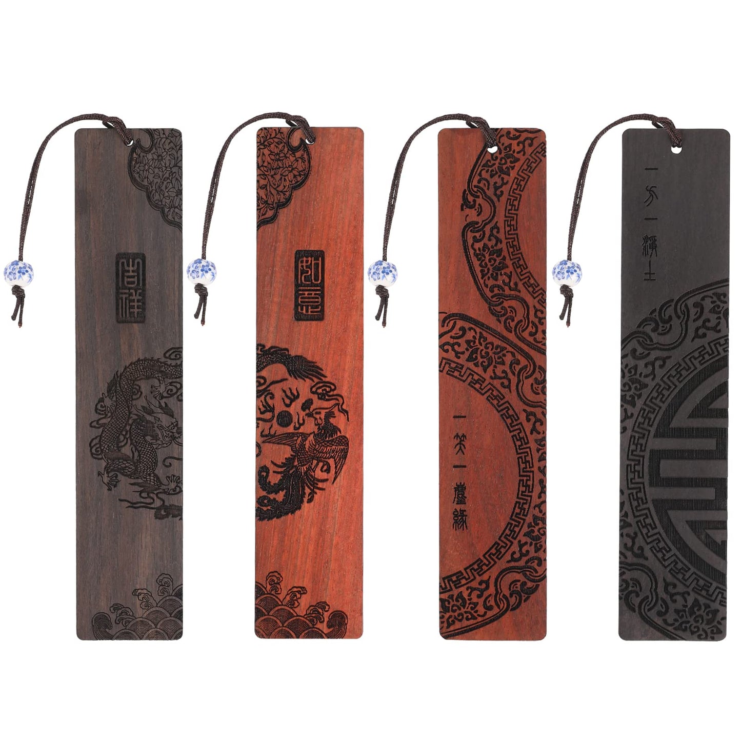 4PCS Wood Bookmark for Men Women Book Lovers, Handmade Natural Wooden Carving Book Mark Bookmarks,Traditional Style Book Marks Accessories,Birthday Present