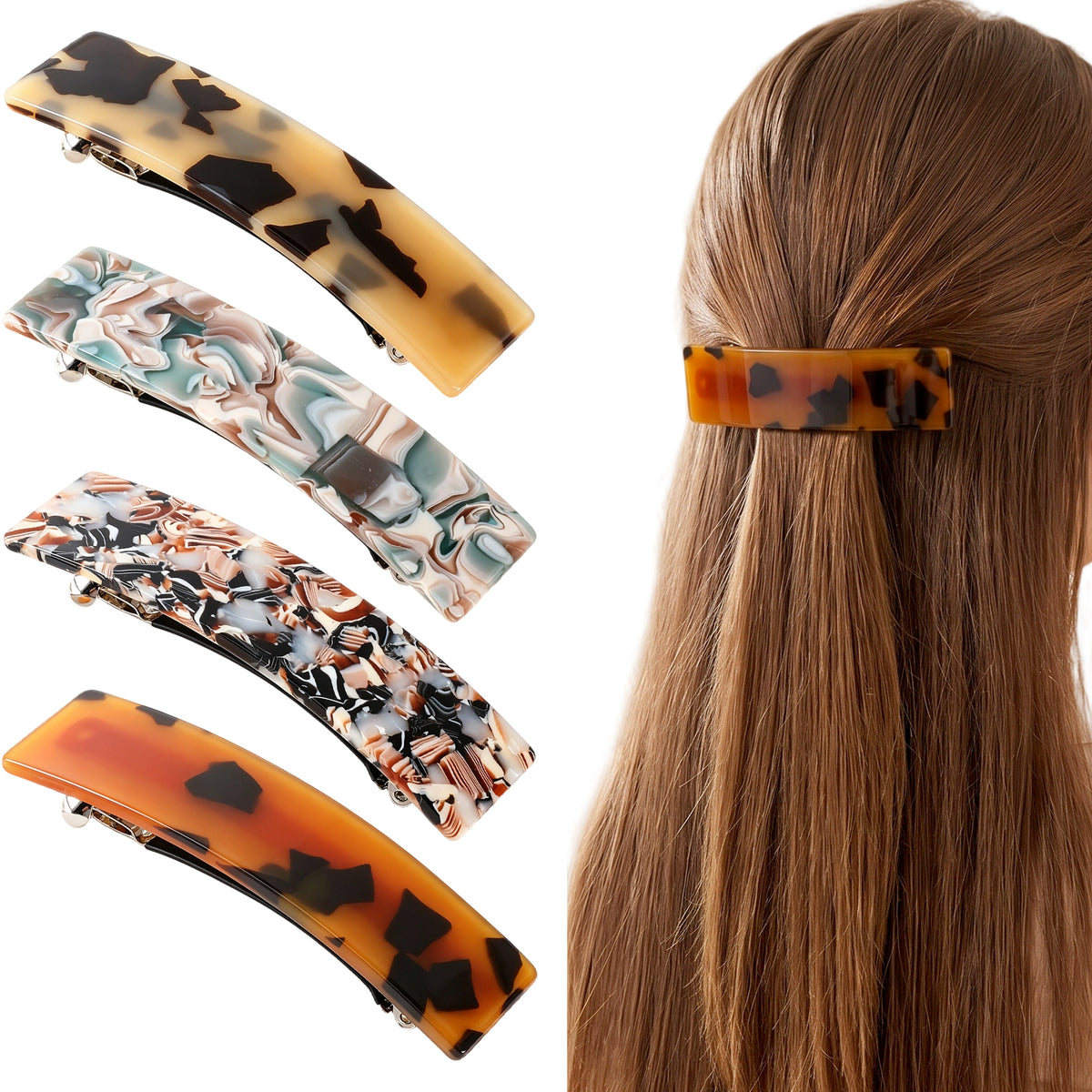 Qulkws 4 Pcs Hair Barrettes for Women Tortoise Shell French Barrette