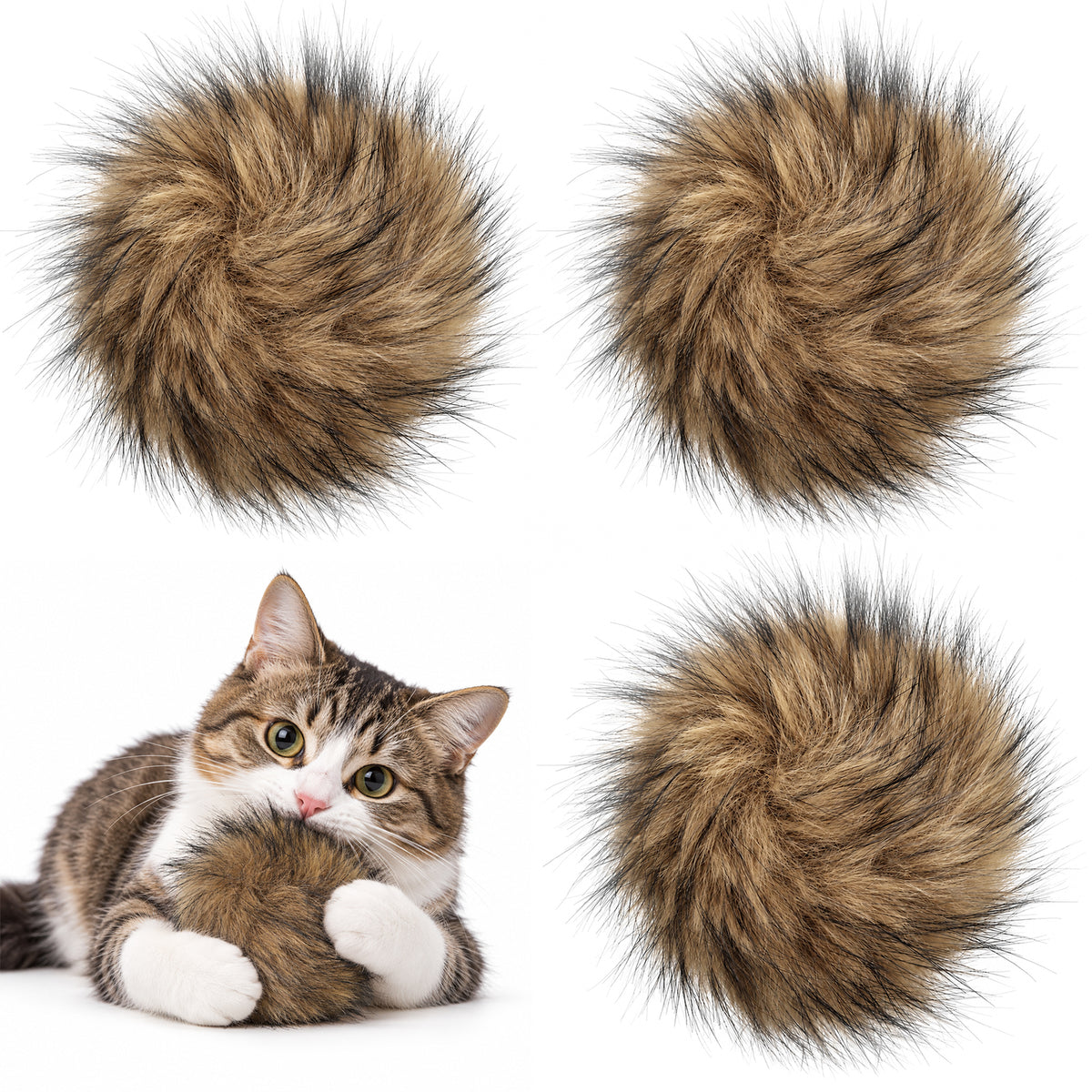 3 Pcs Cat Toy Faux Rabbit Fur Ball, Faux Rabbit Fur Cat Toys with Catnip