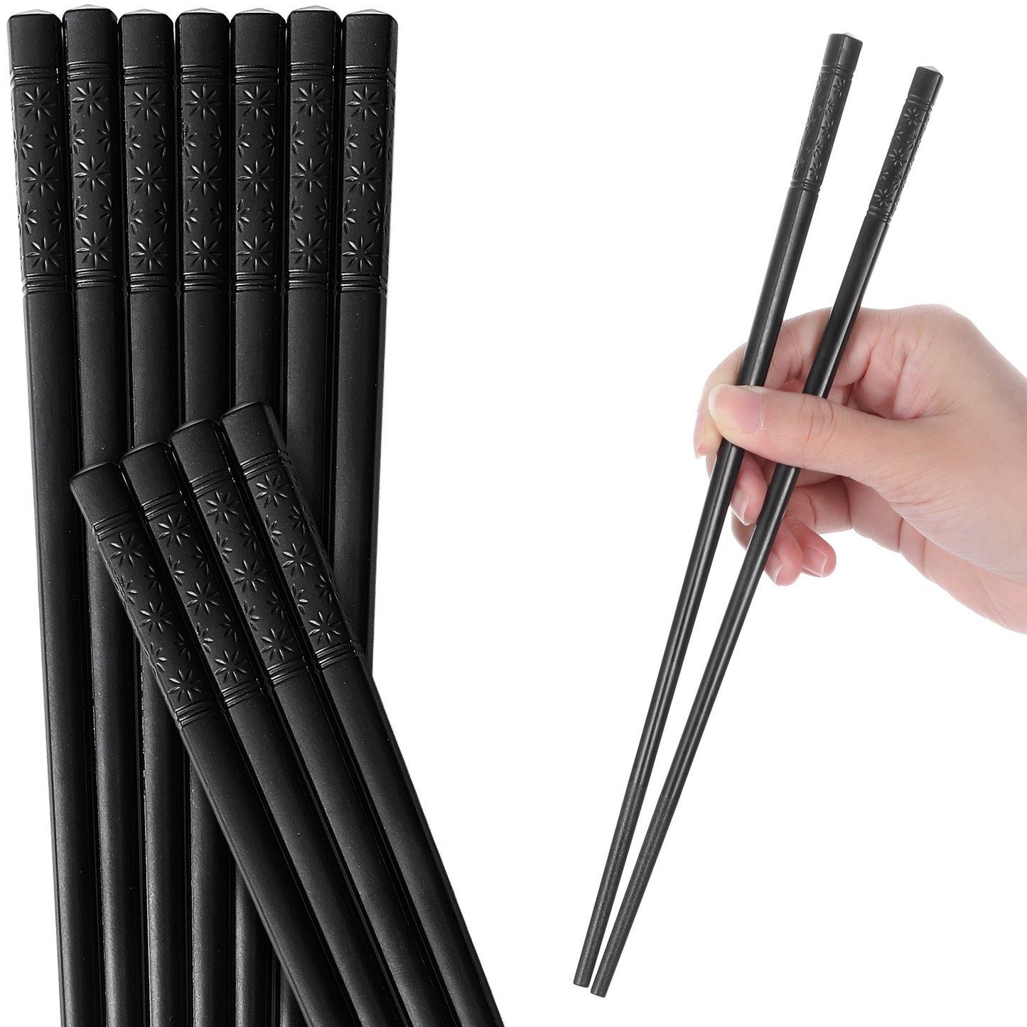 10 Pairs Fiberglass Chopsticks, Reusable Non-Slip Fiberglass Chopsticks Japanese Chinese Chop Sticks with Sakura Patterns for Sushi Noodles Rice, Dishwasher-Safe (Black)