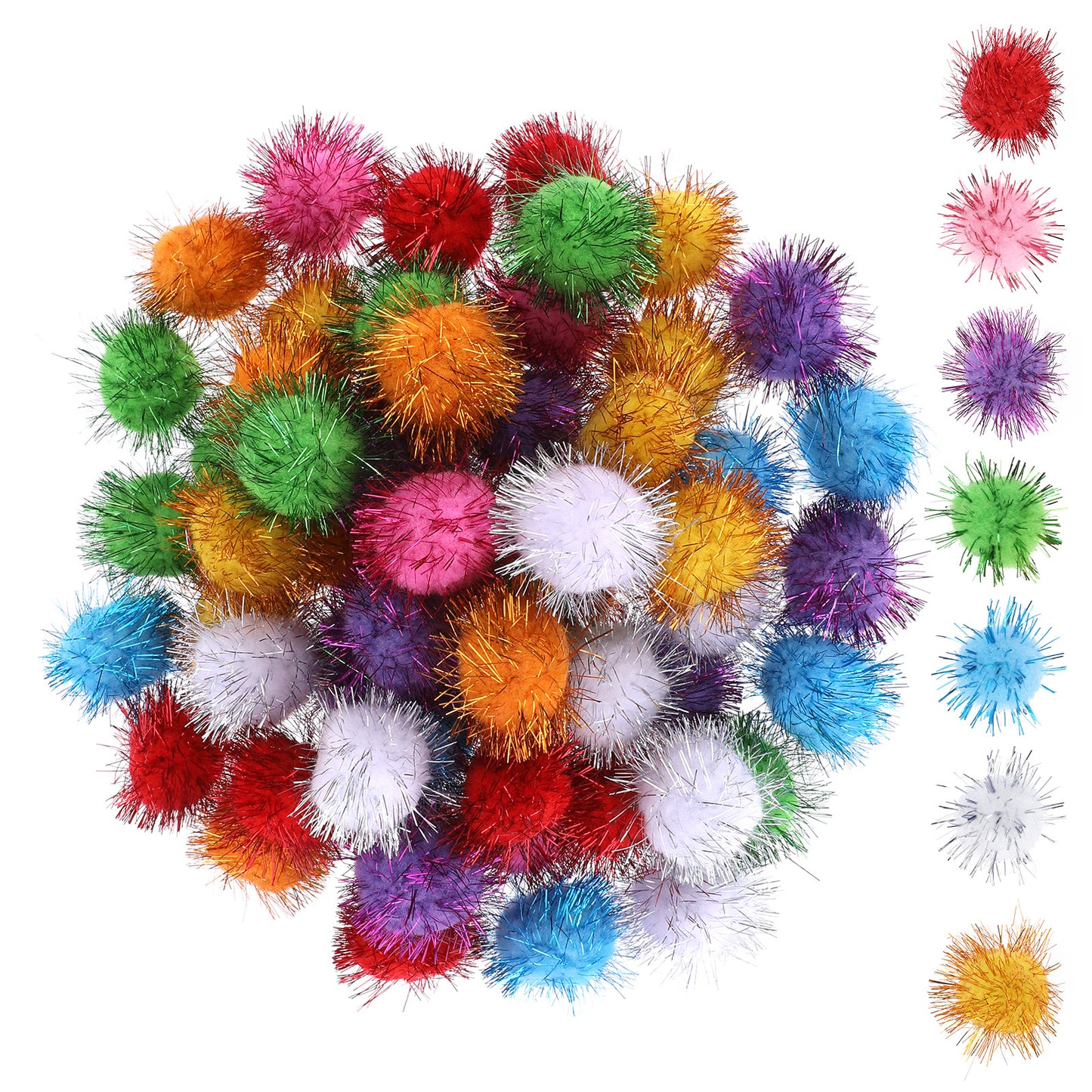 Xthrotsenk 30 Pcs Cat Ball Toy Cat Toy Pom Pom 1.5 Inches Sparkle Fuzzy Balls Tinsel Glitter Pom Pom Balls Assorted Color Tinsel Pom Poms Flash Ball Puff Balls Cat Kittens Toys