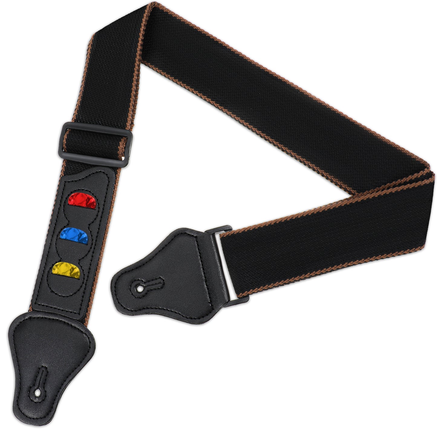 Xthrotsenk Black Guitar Strap Cotton Guitar Straps for Bass Electric Guitar Acoustic Guitar Straps Guitar with Leather Ends Strap and Pick Holder Pockets