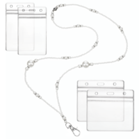 White Pearl Badge Lanyard with 4 Pack ID Holders for Women Large Beaded Neck Pearl Necklace Lanyards Artificial Pearls Key Lanyards with Horizontal Vertical Badge Reel Holders for Women
