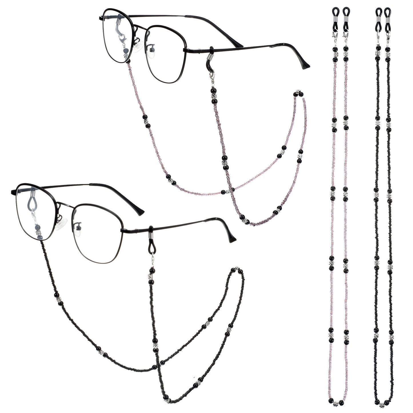 salbsever 2 PCS Beaded Eyeglass Chains, Eye Glasses Holders Around Neck Eyeglasses Strap with Acrylic Beads Glasses Chain for Women and Men