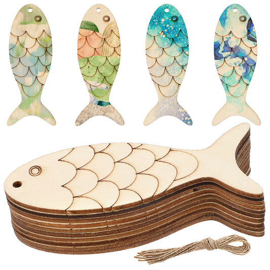 Wooden Fish Cutouts DIY Craft 30Pcs Fish-Shaped Wood Chips Decor Cutouts Unfinished Blank Wooden Signs Fish Shaped Wood Cut Out Craft Supplies for Crafts with Rope Animals Hanging Ornament