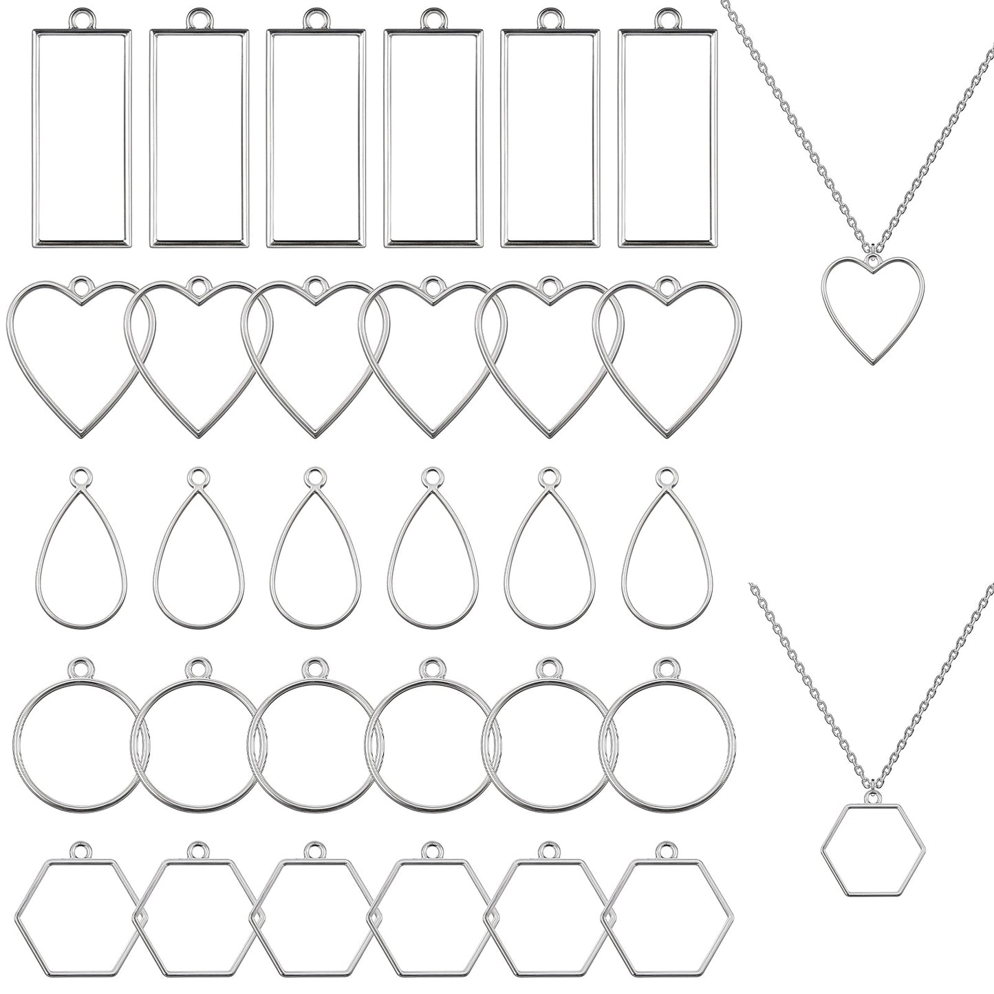 Xyembu 30Pcs Open Bezels, Alloy Bezels for Resin Jewelry Making, Open Back Bezel Pendants, Geometric Hollow Frame Pendant, Hollow Frame Pendants Ring for Resin Jewelry Making