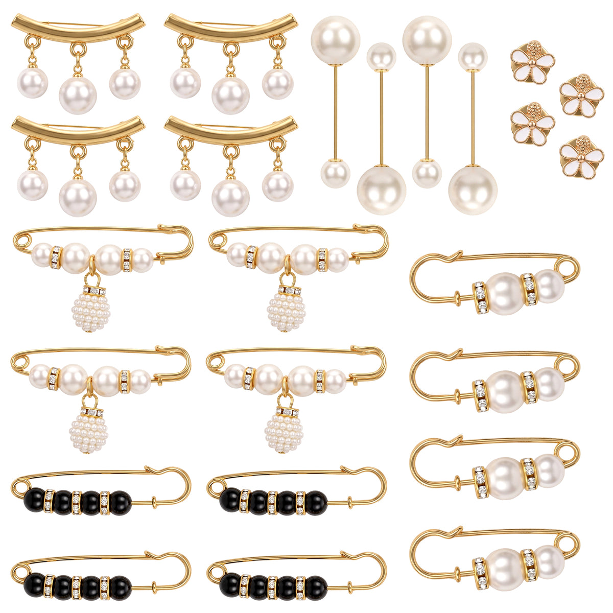 24Pcs Pearl Brooch, Pearl Crystal Brooch Safety Pins for Women