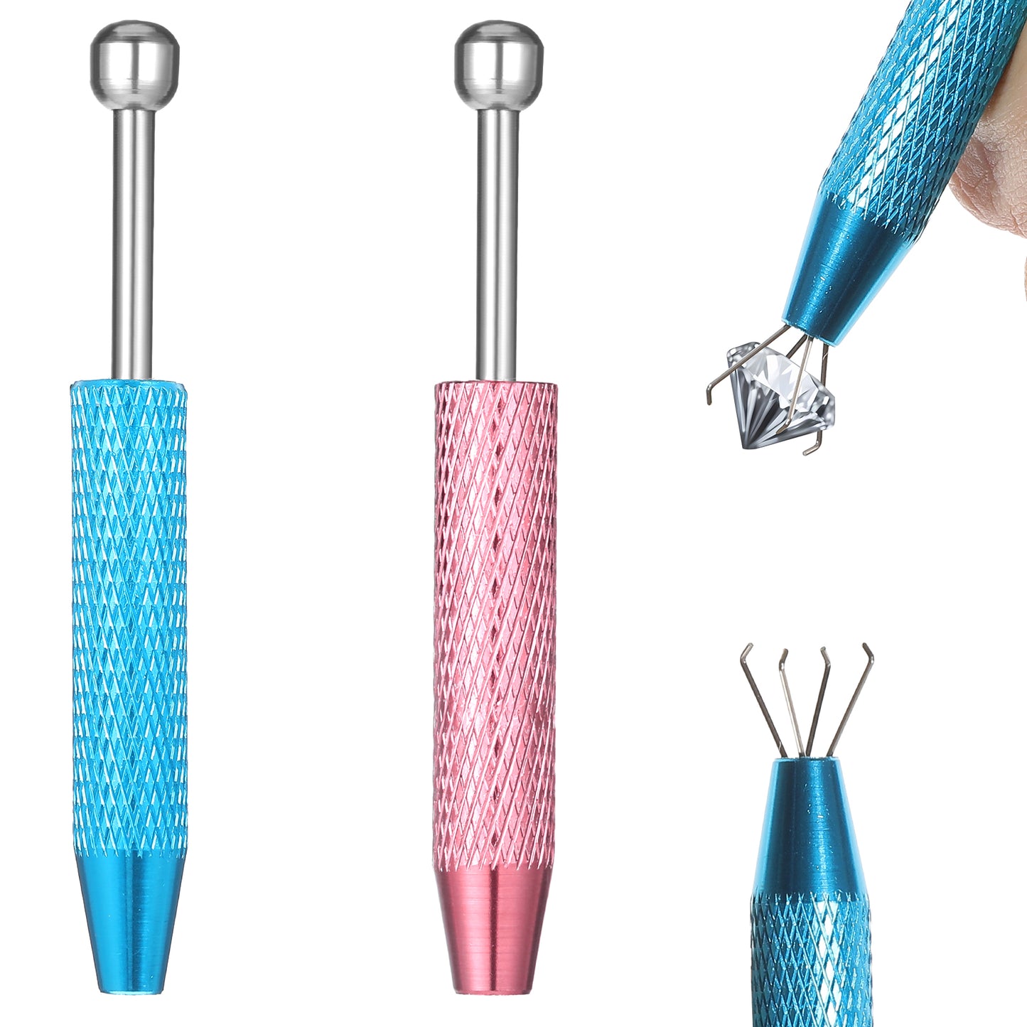 Piercing Ball Grabber, 2 Pcs Stainless Steel Piercing Tools for Changing Jewelry 4 Prongs Claw Tweezers Piercing Removal Tool for Pick up Tiny Objects Ic Chips Electronic Components (Pink, Blue)